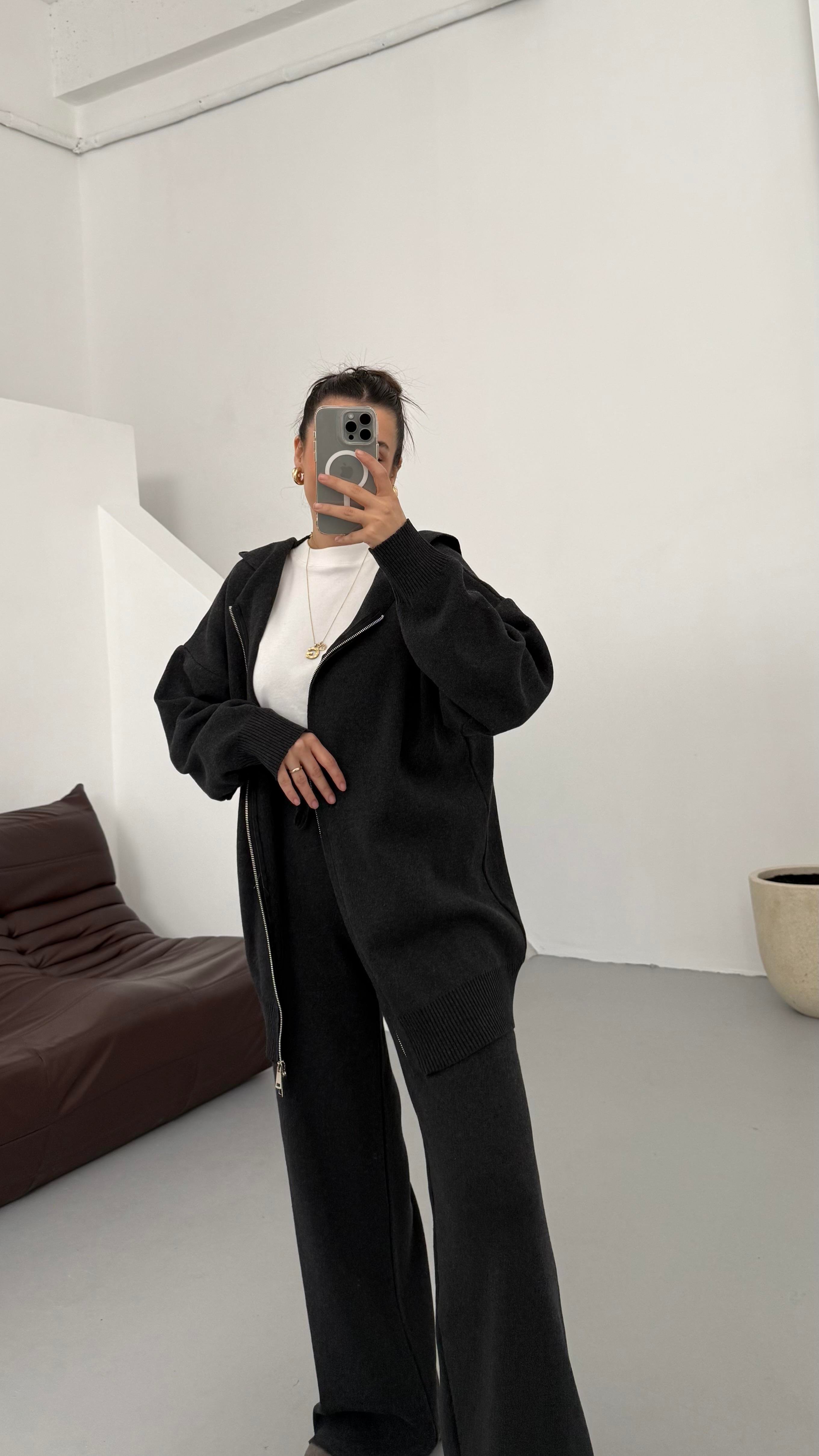 Antrasit Çift Fermuar Çelik Örme Takım