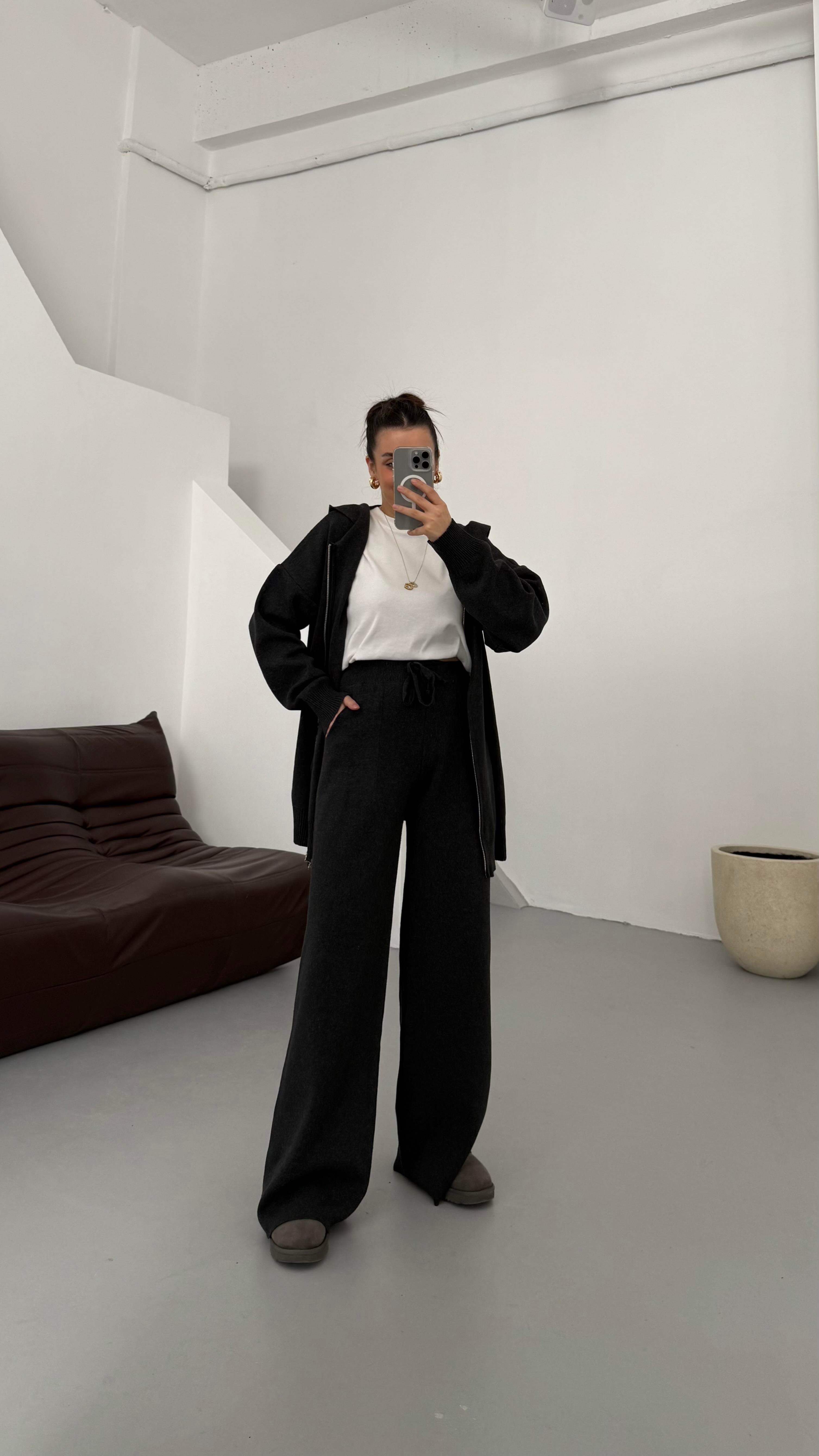 Antrasit Çift Fermuar Çelik Örme Takım