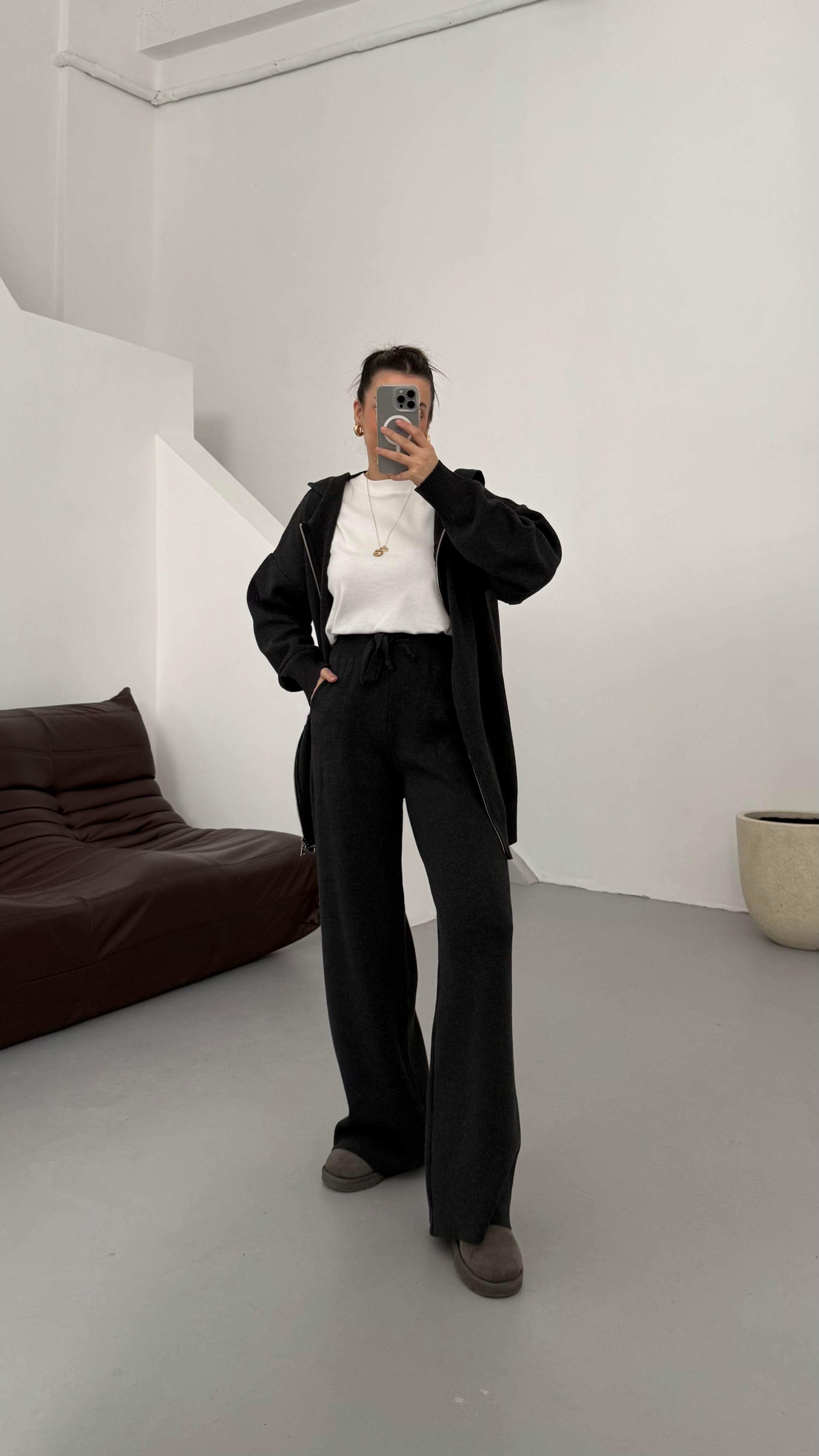 Antrasit Çift Fermuar Çelik Örme Takım