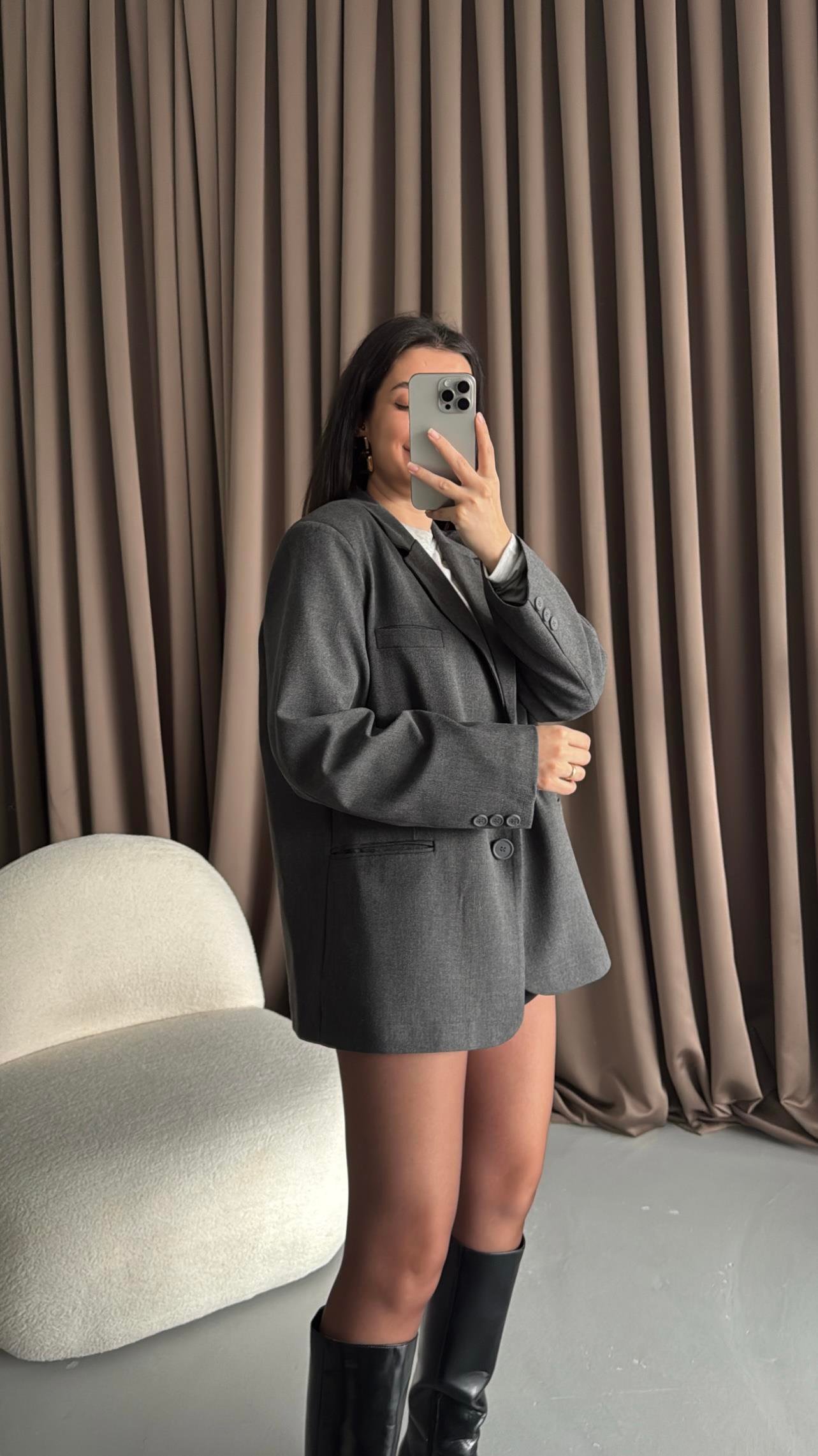 Antrasit Oversıze Blazer Ceket