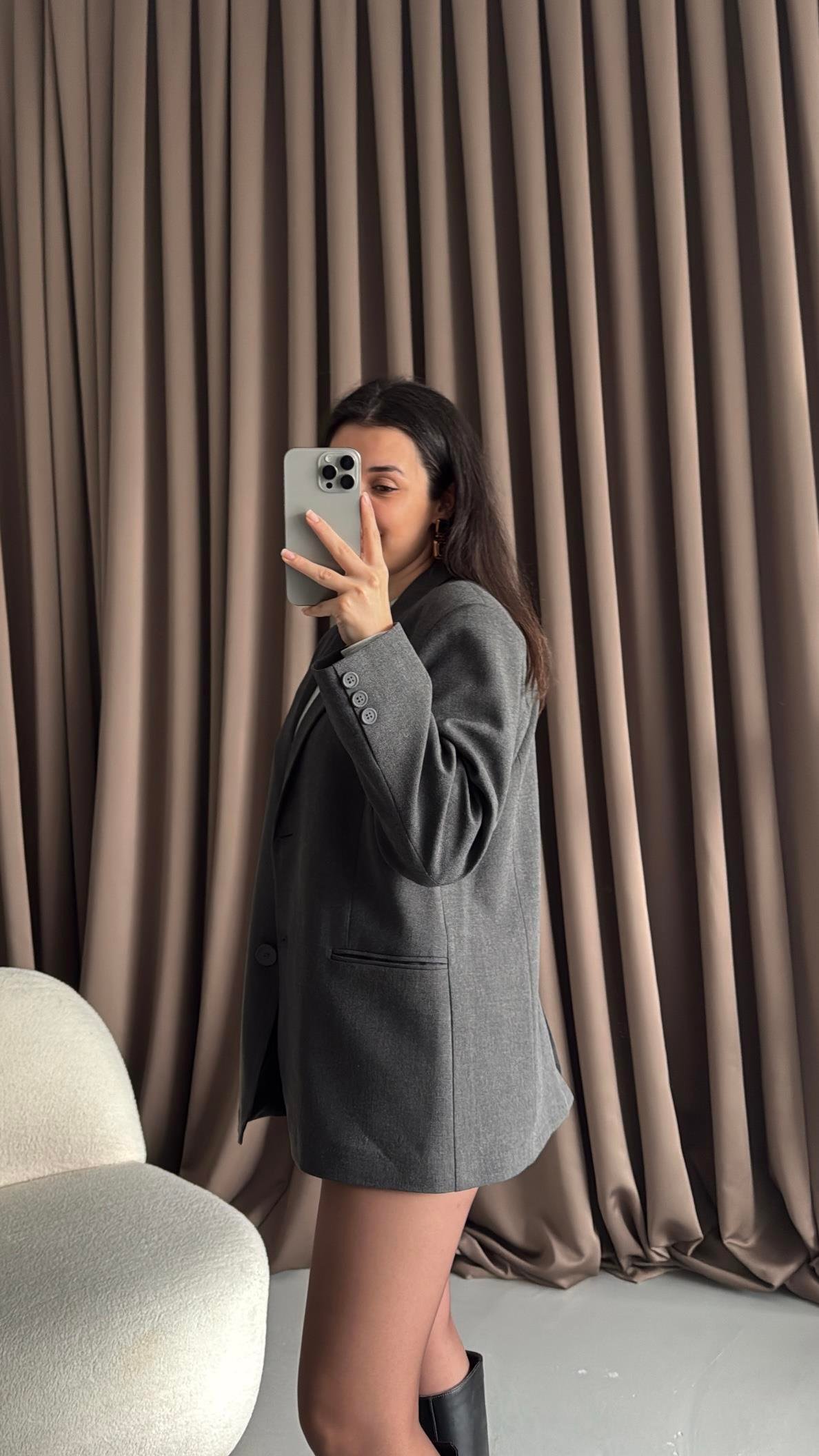 Antrasit Oversıze Blazer Ceket