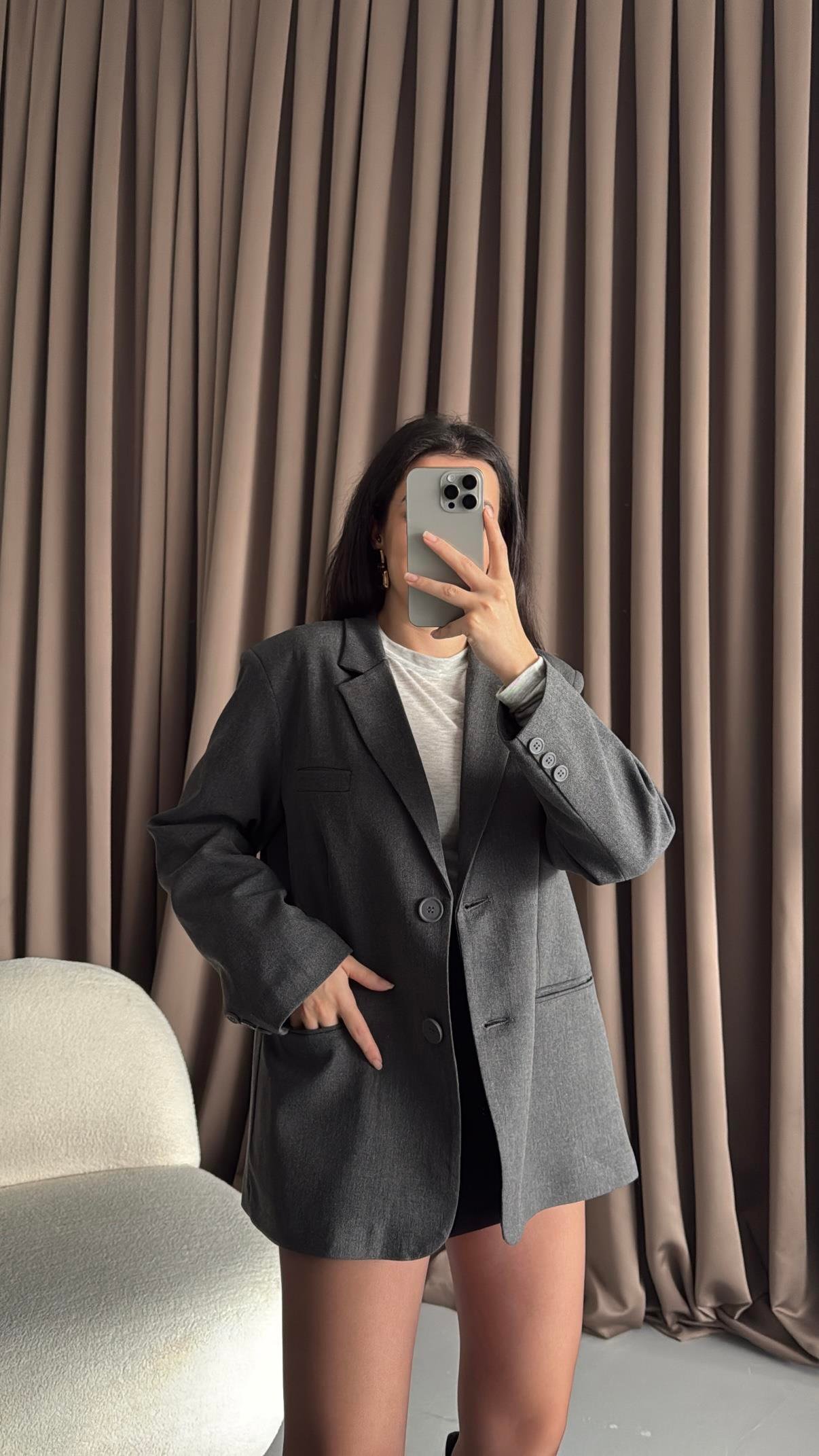 Antrasit Oversıze Blazer Ceket