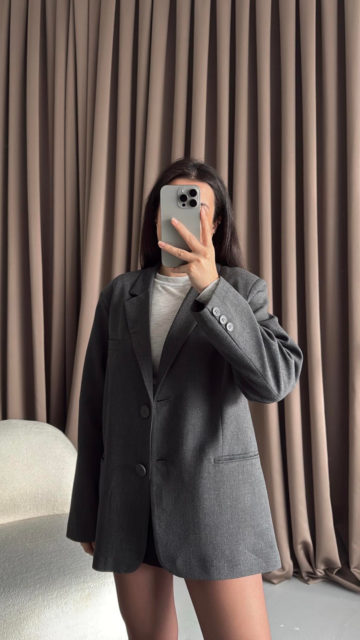 Antrasit Oversıze Blazer Ceket