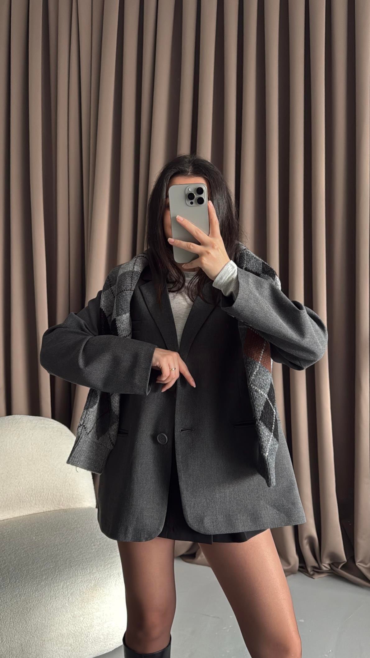 Antrasit Oversıze Blazer Ceket