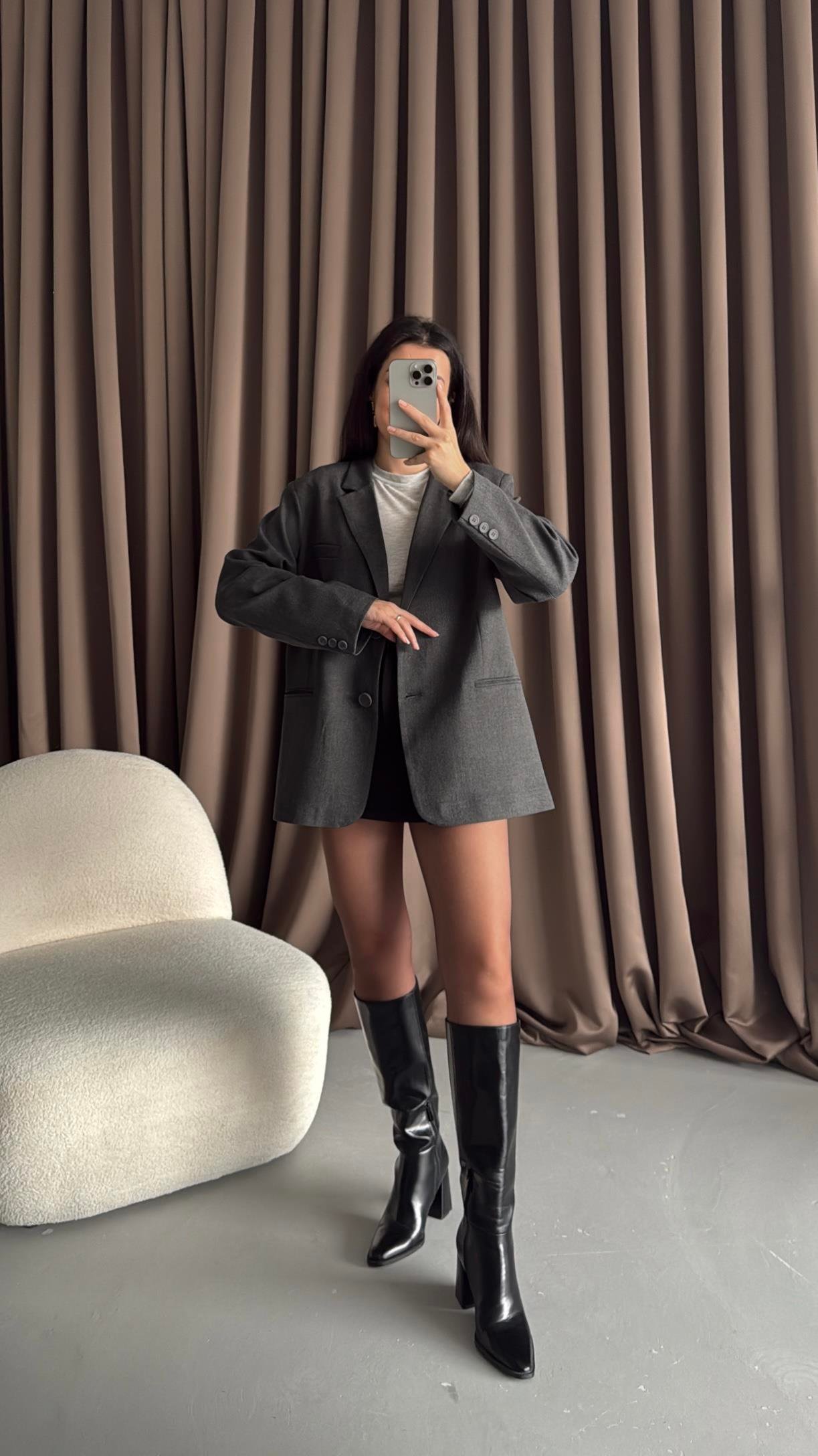 Antrasit Oversıze Blazer Ceket