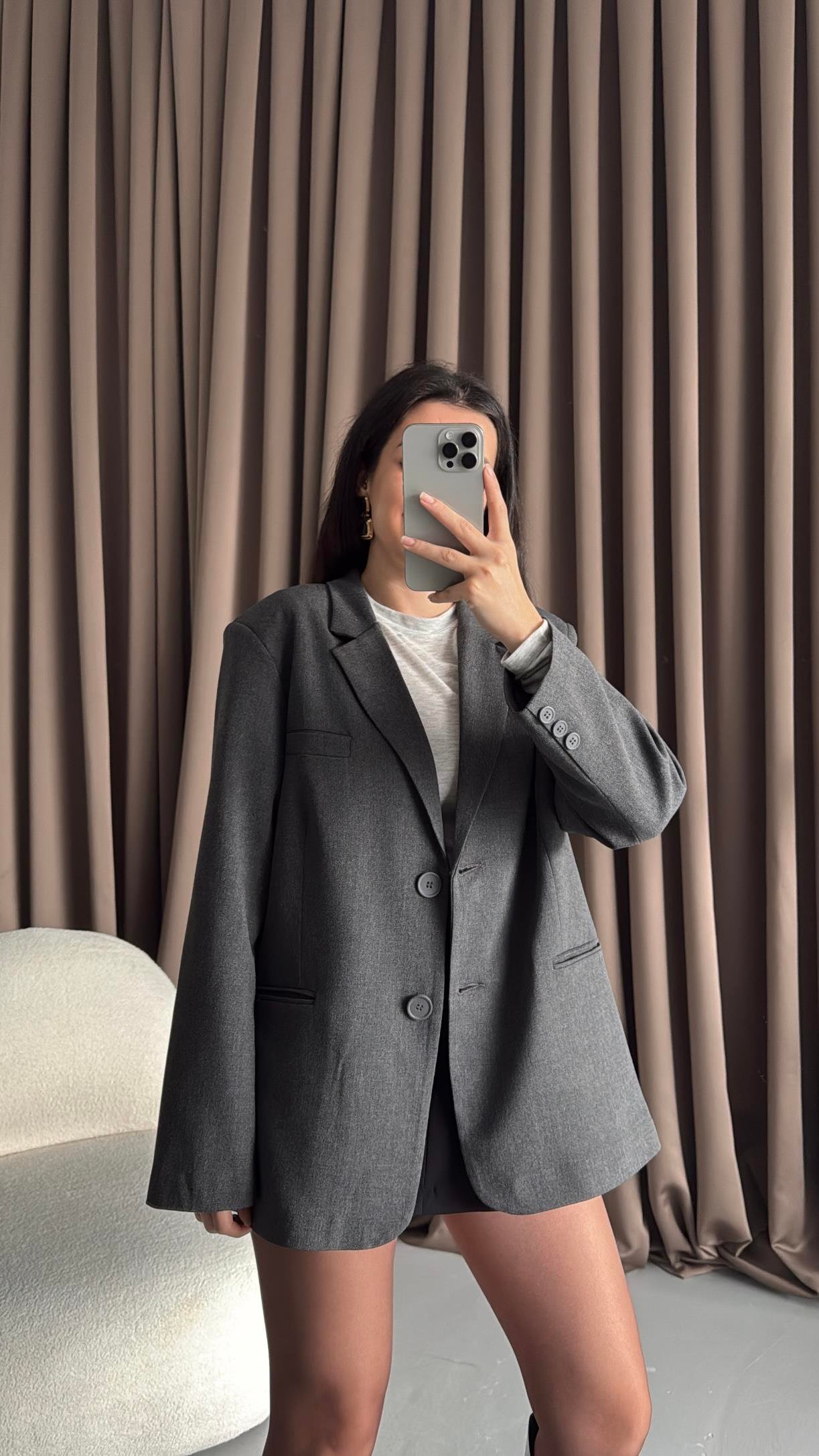 Antrasit Oversıze Blazer Ceket