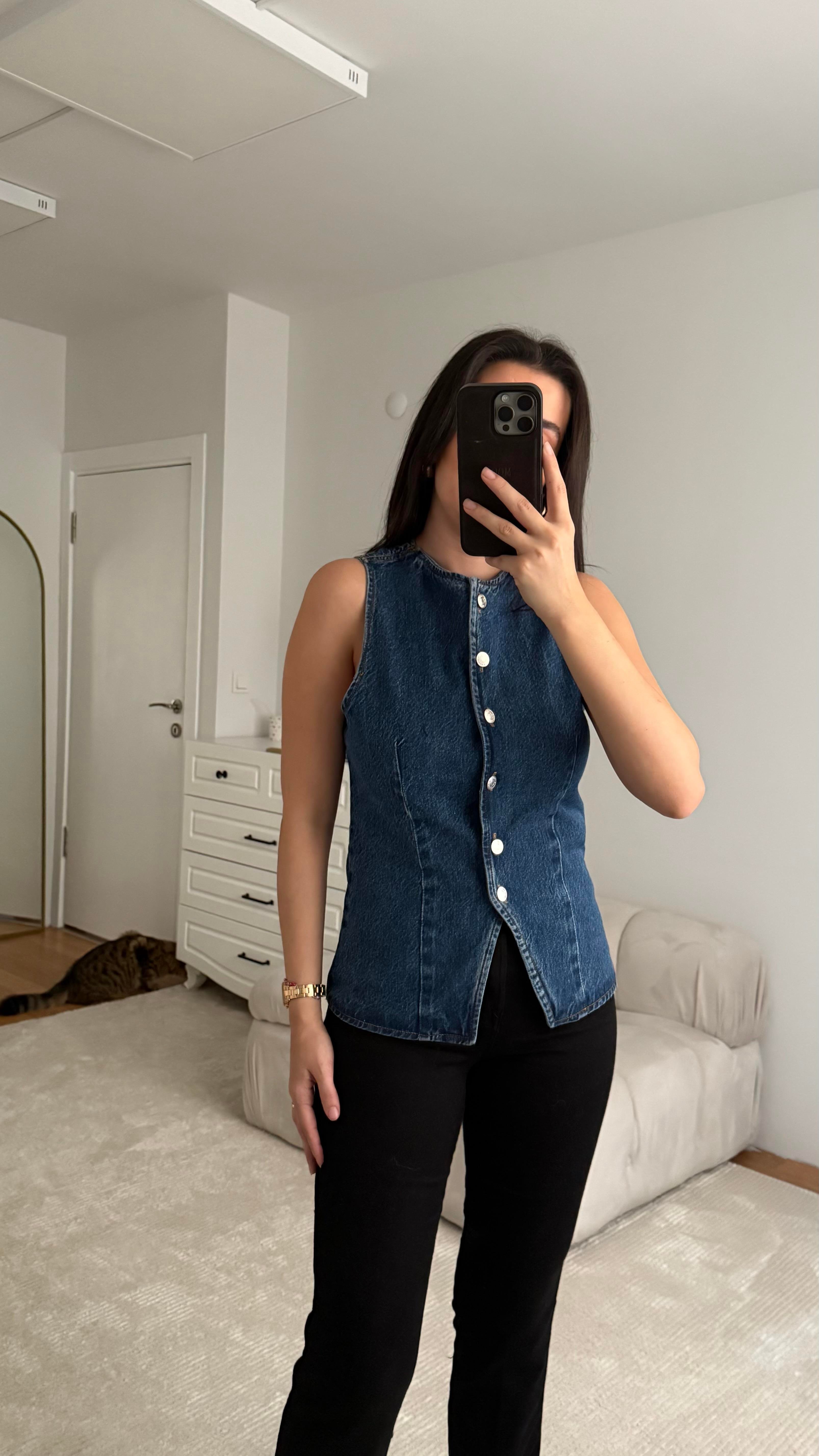 As Koyu Mavi Denim Yelek