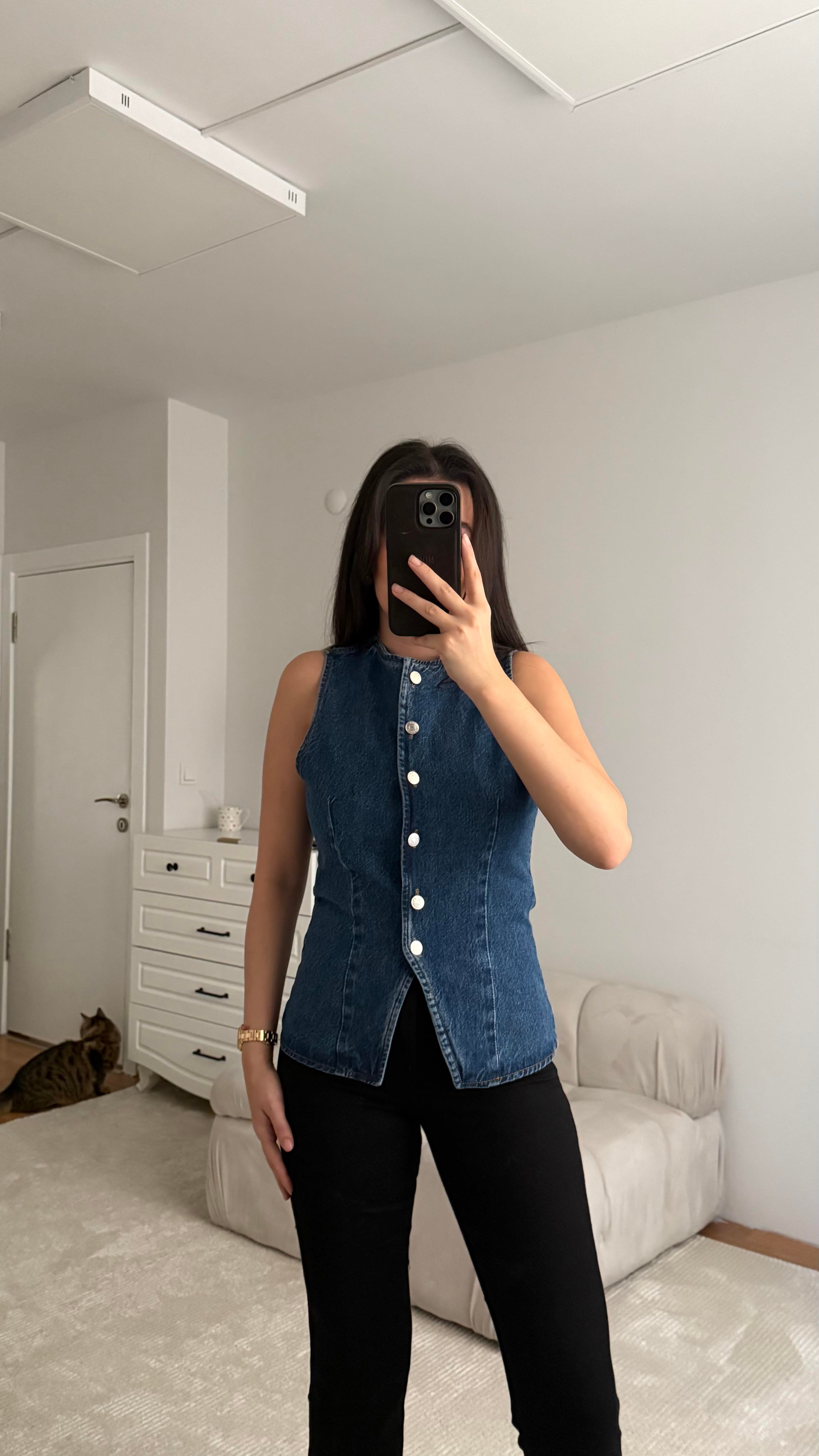 As Koyu Mavi Denim Yelek
