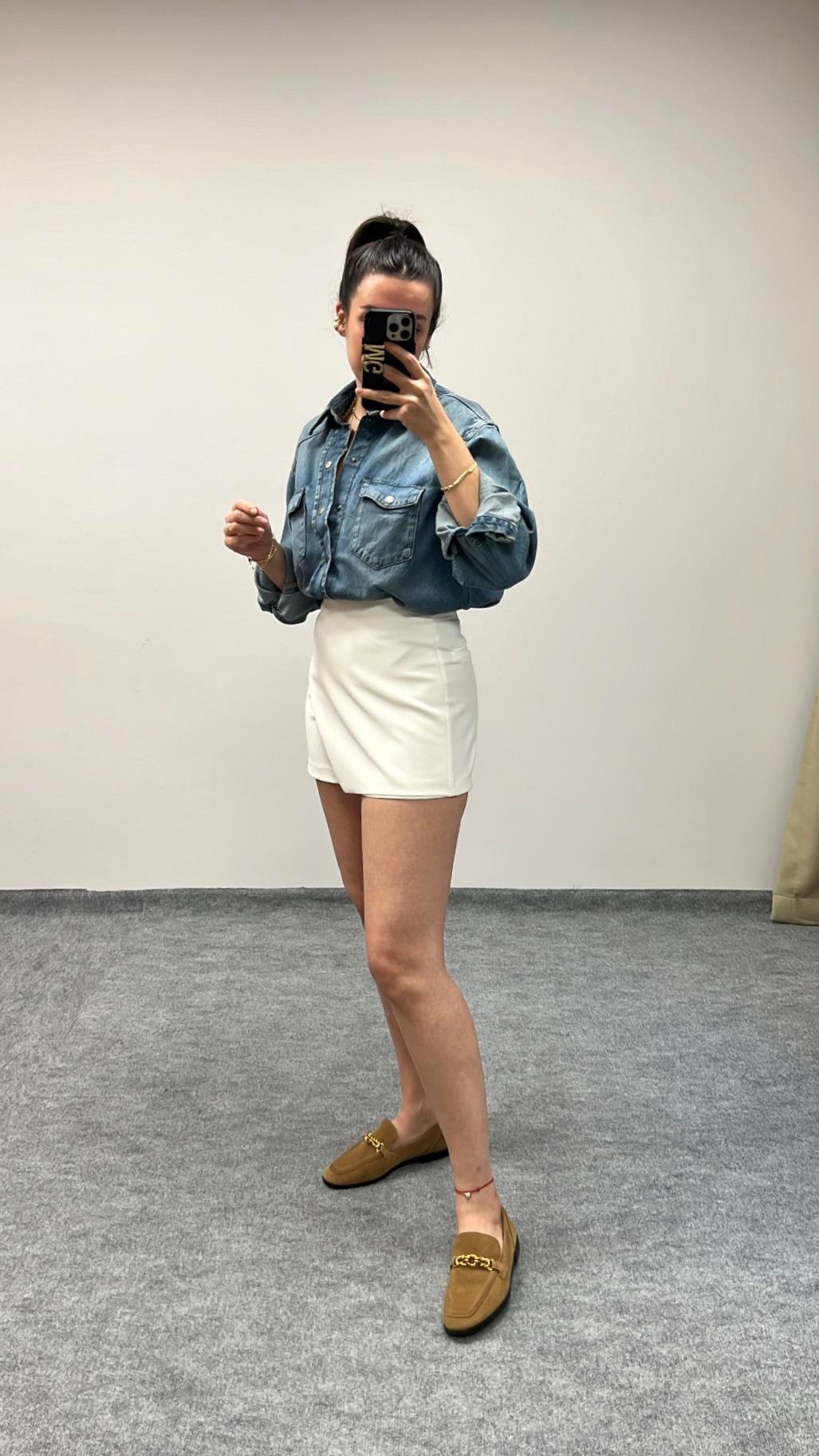 ASİMETRİK BEYAZ ŞORT ETEK