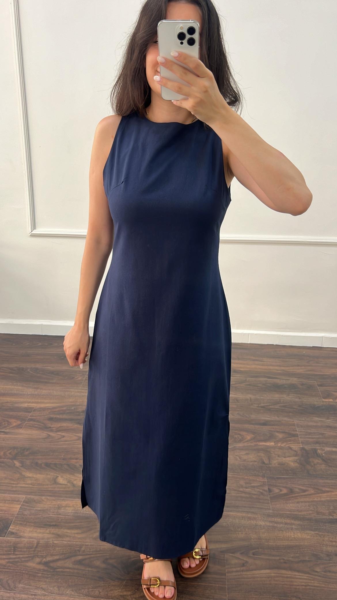 Ays Laci Ham Keten Midi Elbise