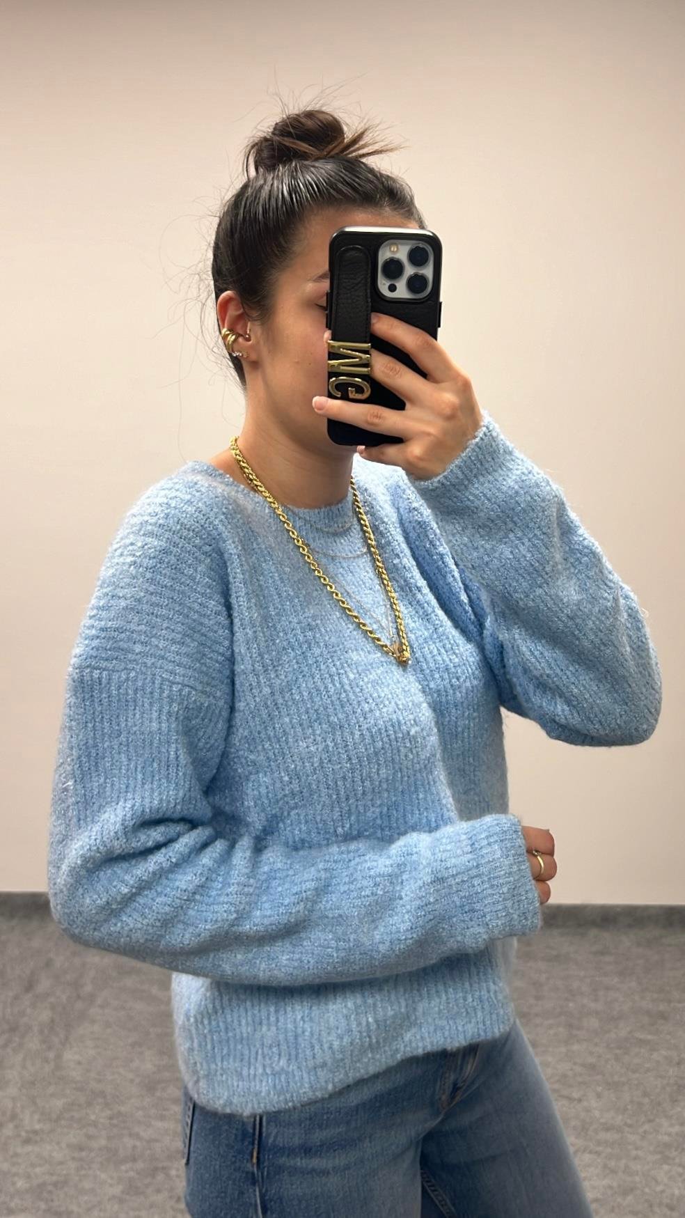 BASIC MAVİ YÜNLÜ KAZAK