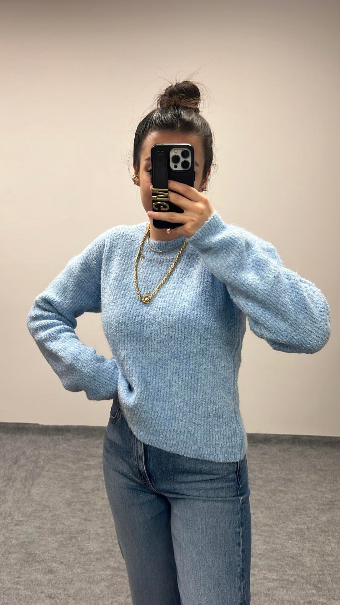 BASIC MAVİ YÜNLÜ KAZAK