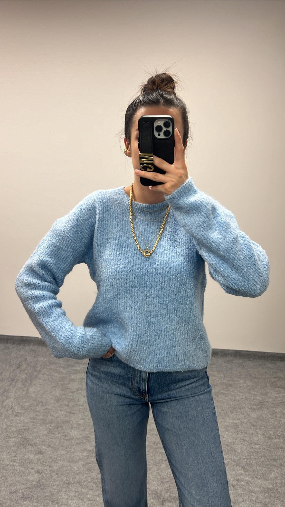 BASIC MAVİ YÜNLÜ KAZAK