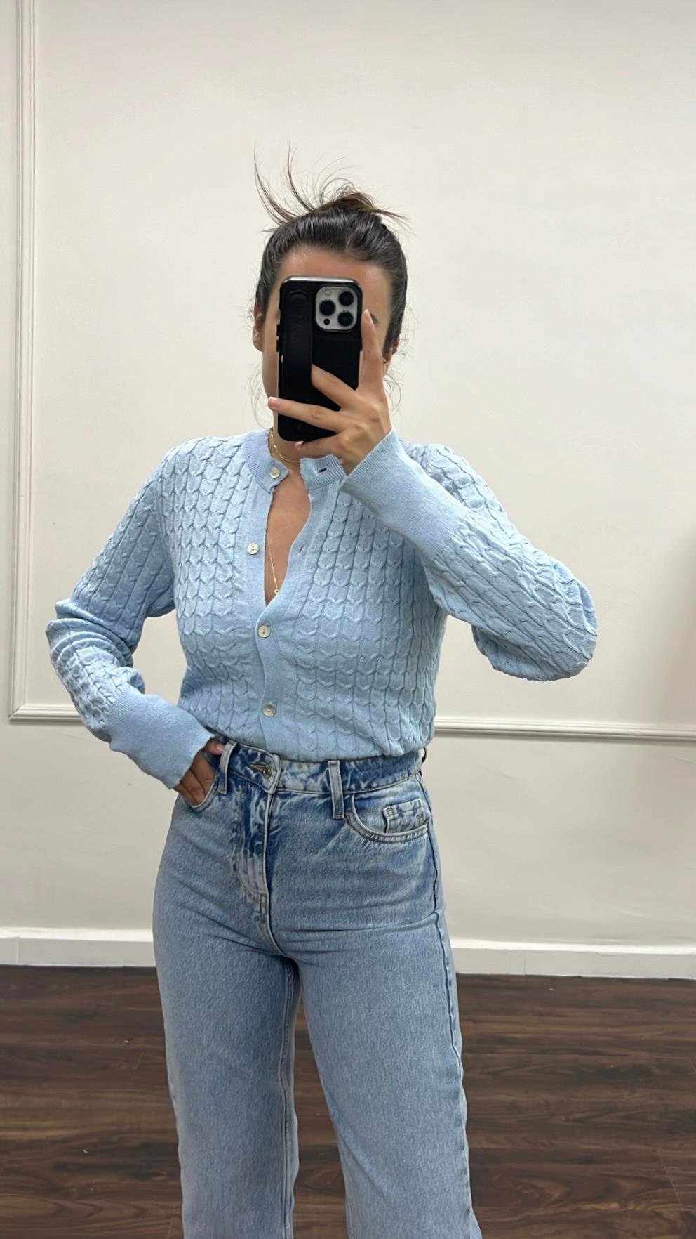 Bebek Mavi Örme Triko Hırka