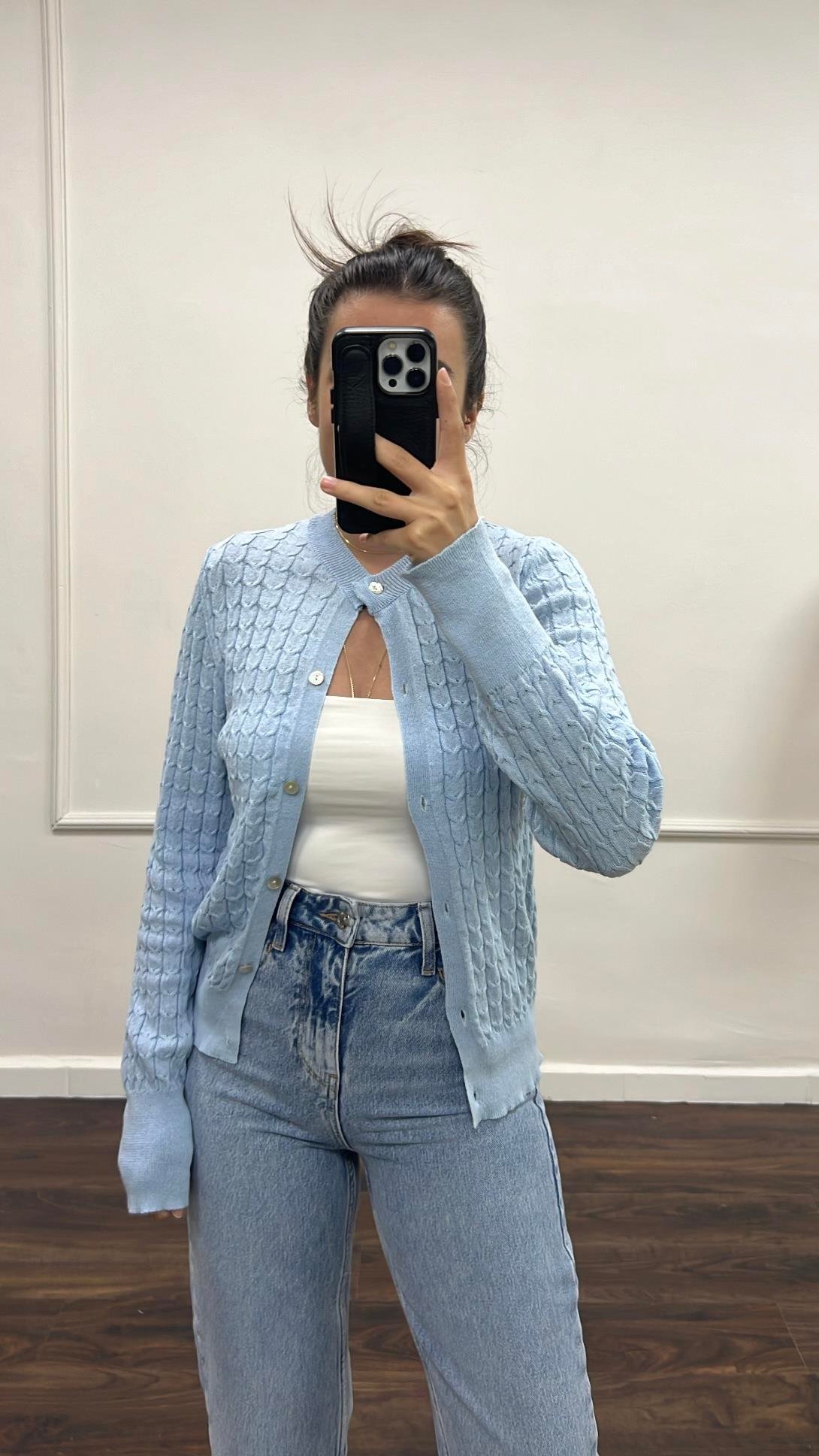 Bebek Mavi Örme Triko Hırka