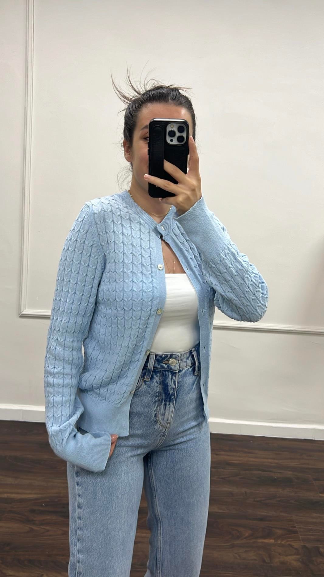 Bebek Mavi Örme Triko Hırka