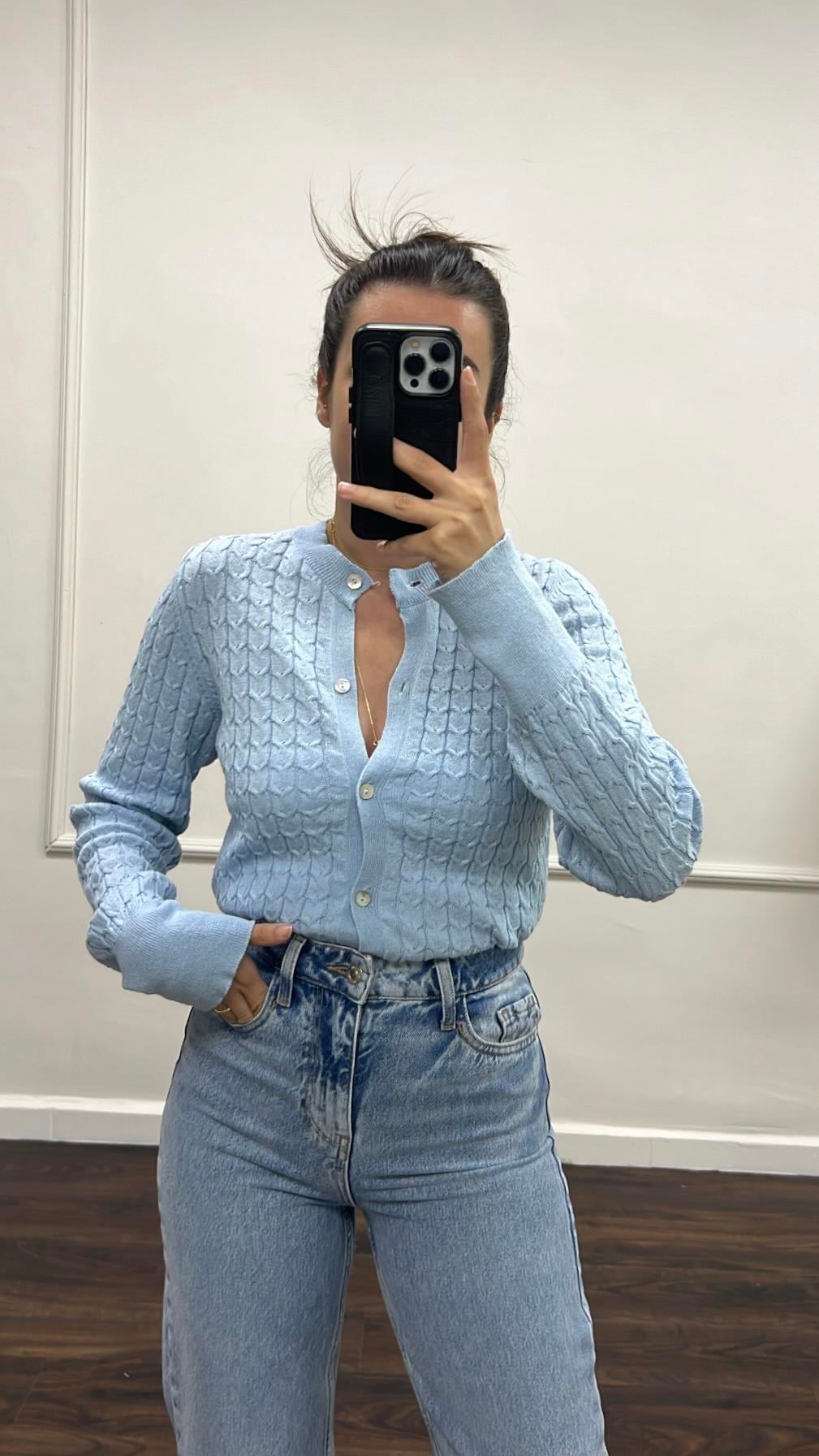 Bebek Mavi Örme Triko Hırka