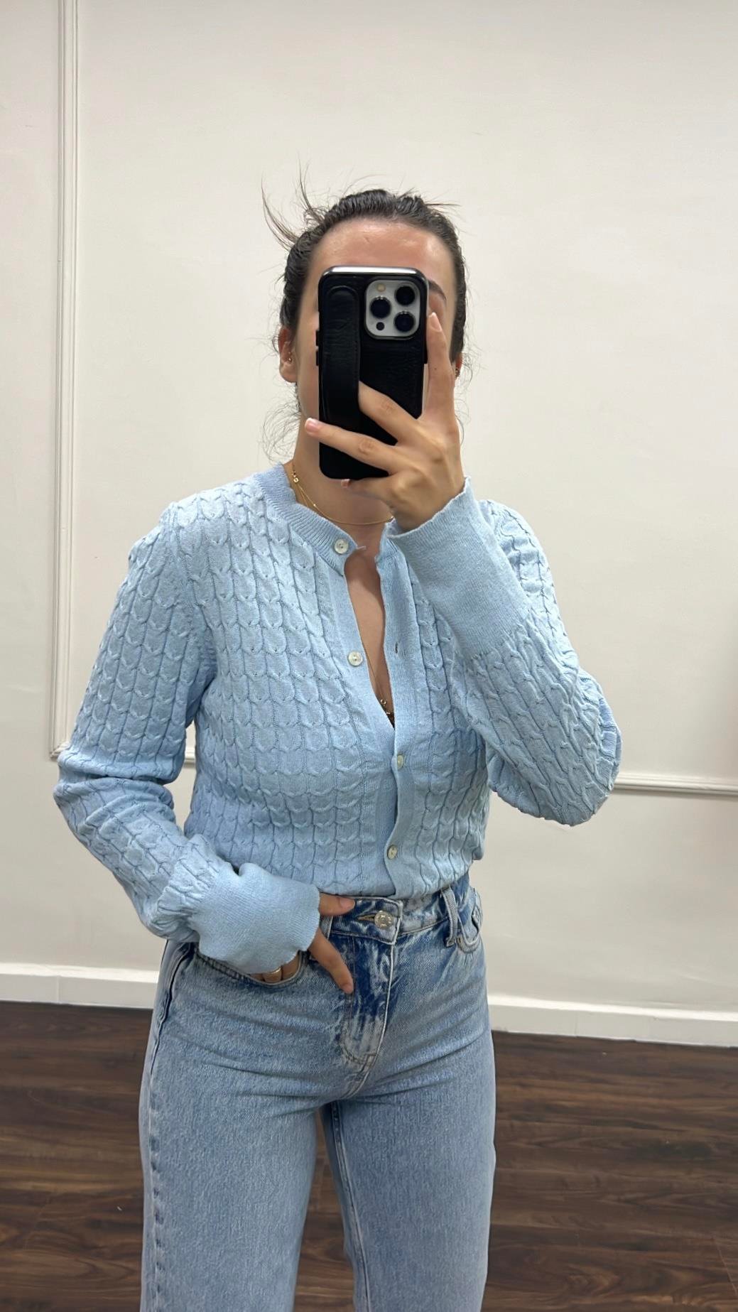 Bebek Mavi Örme Triko Hırka