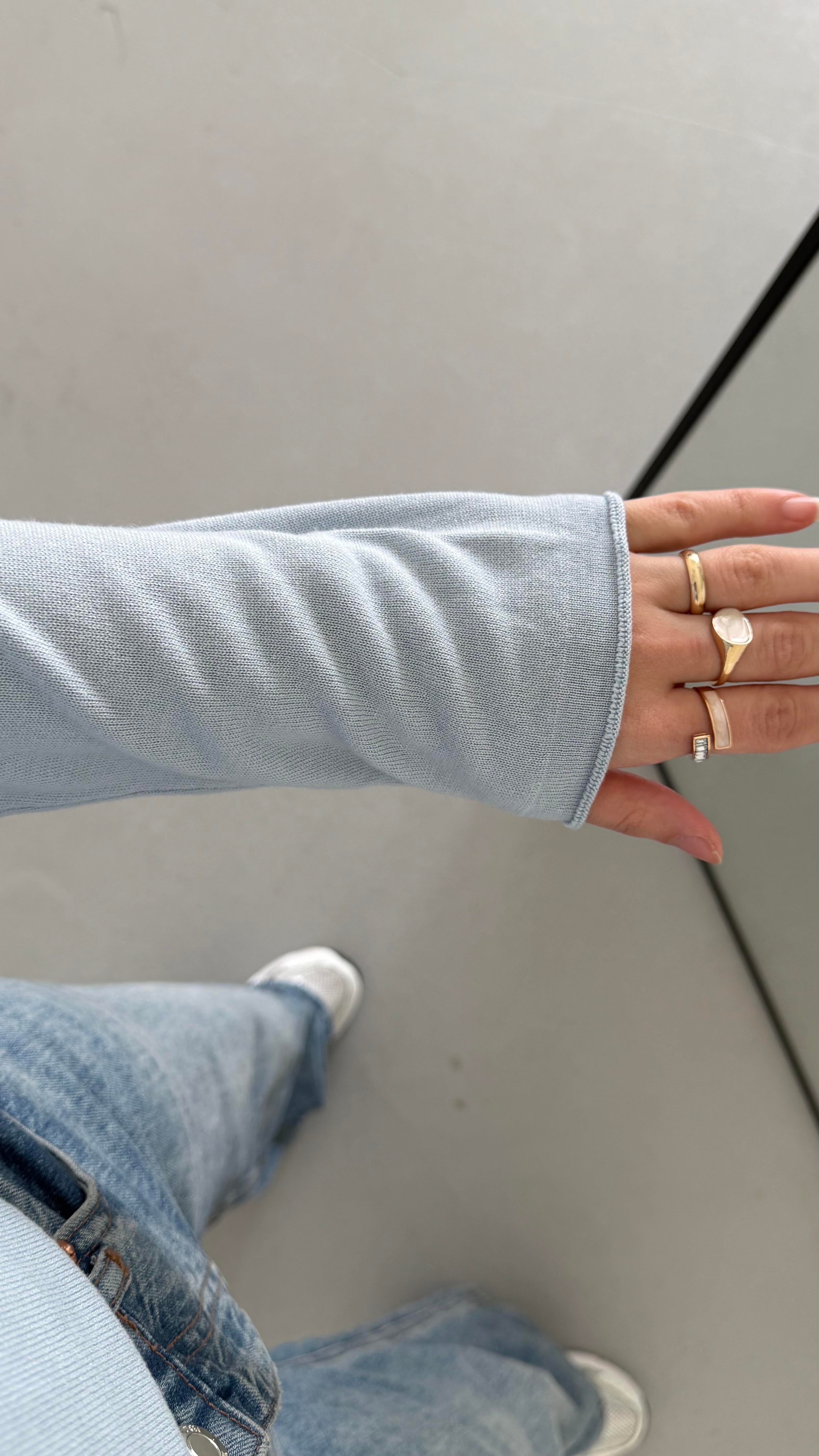 Bebek Mavi Viskon Örme Triko Bluz