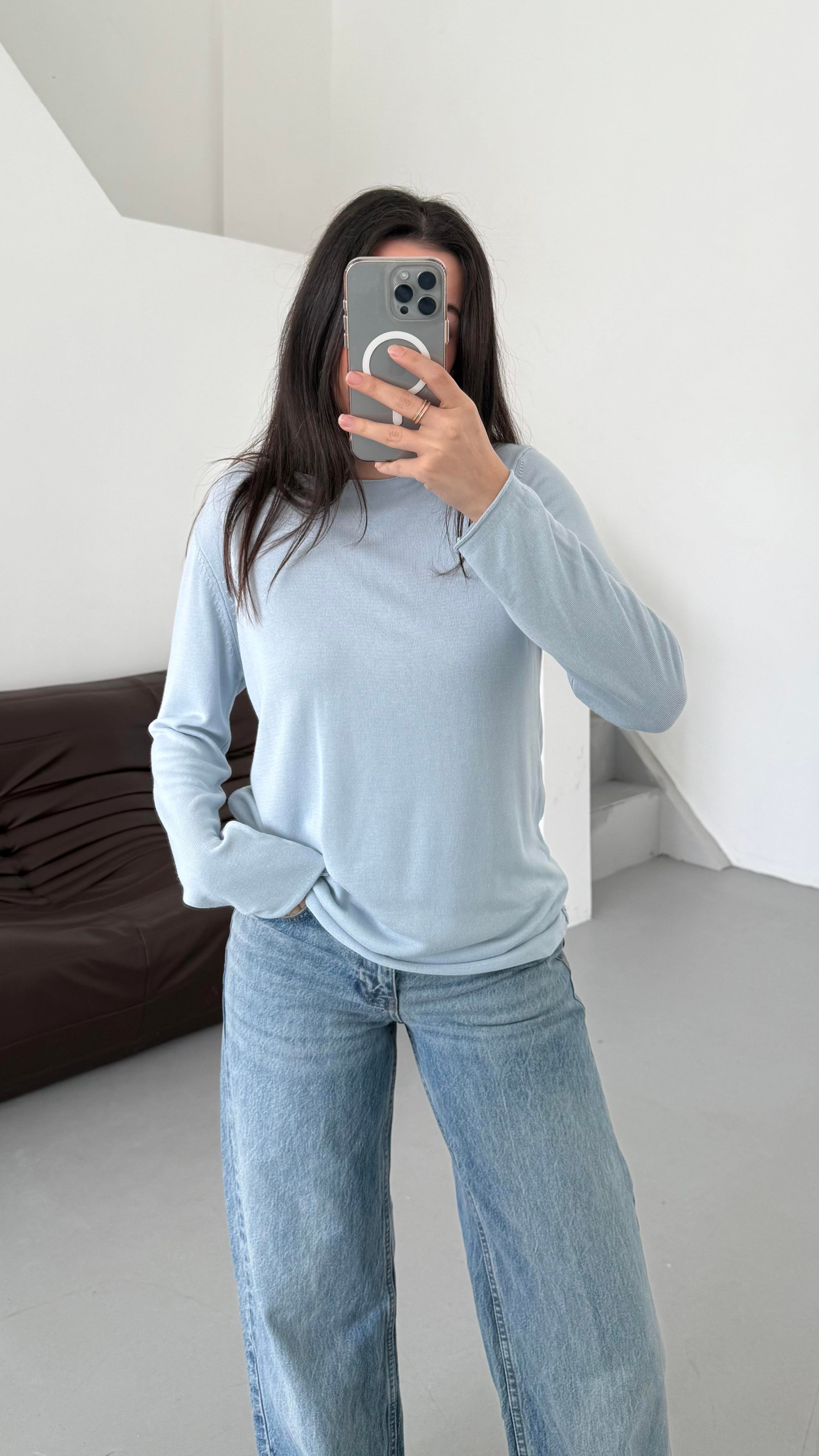 Bebek Mavi Viskon Örme Triko Bluz