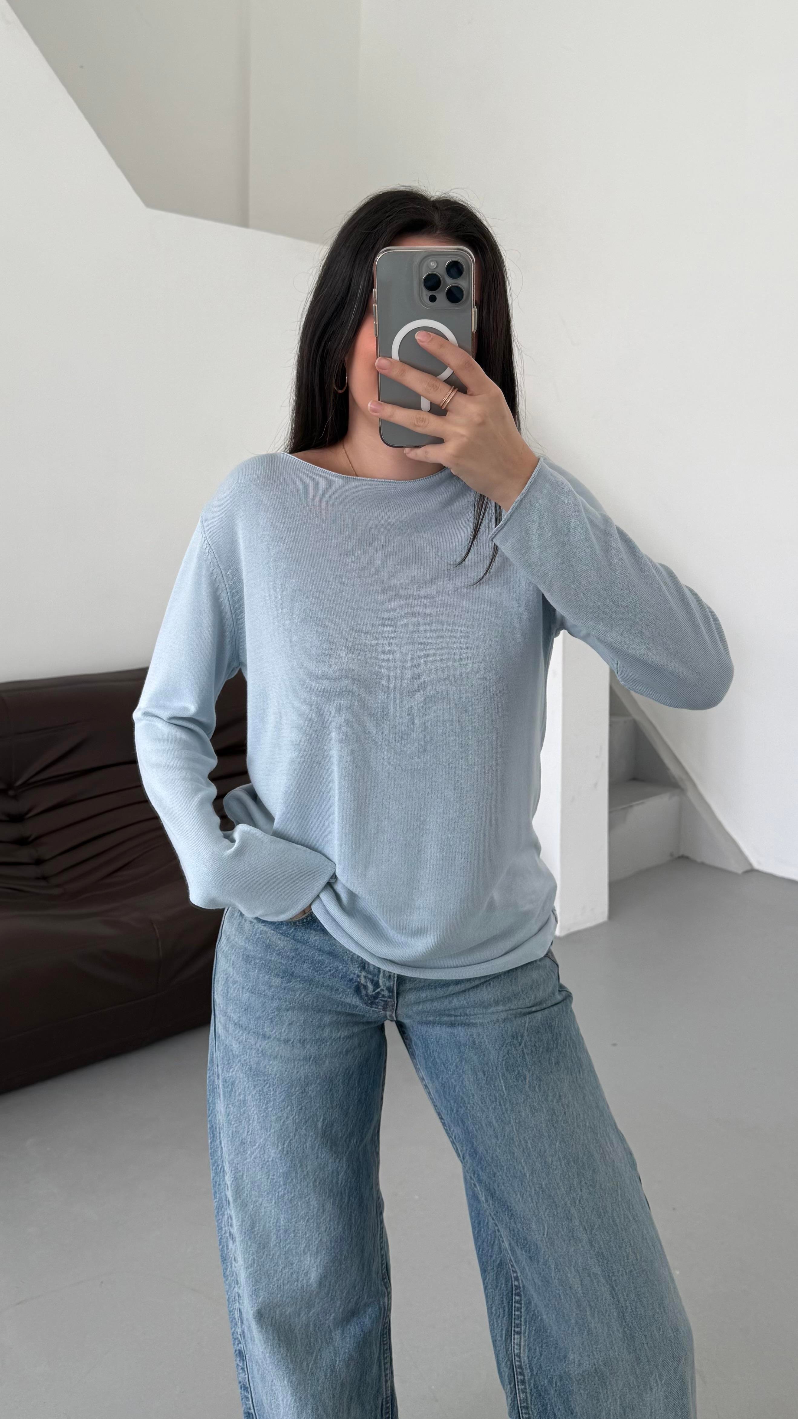 Bebek Mavi Viskon Örme Triko Bluz