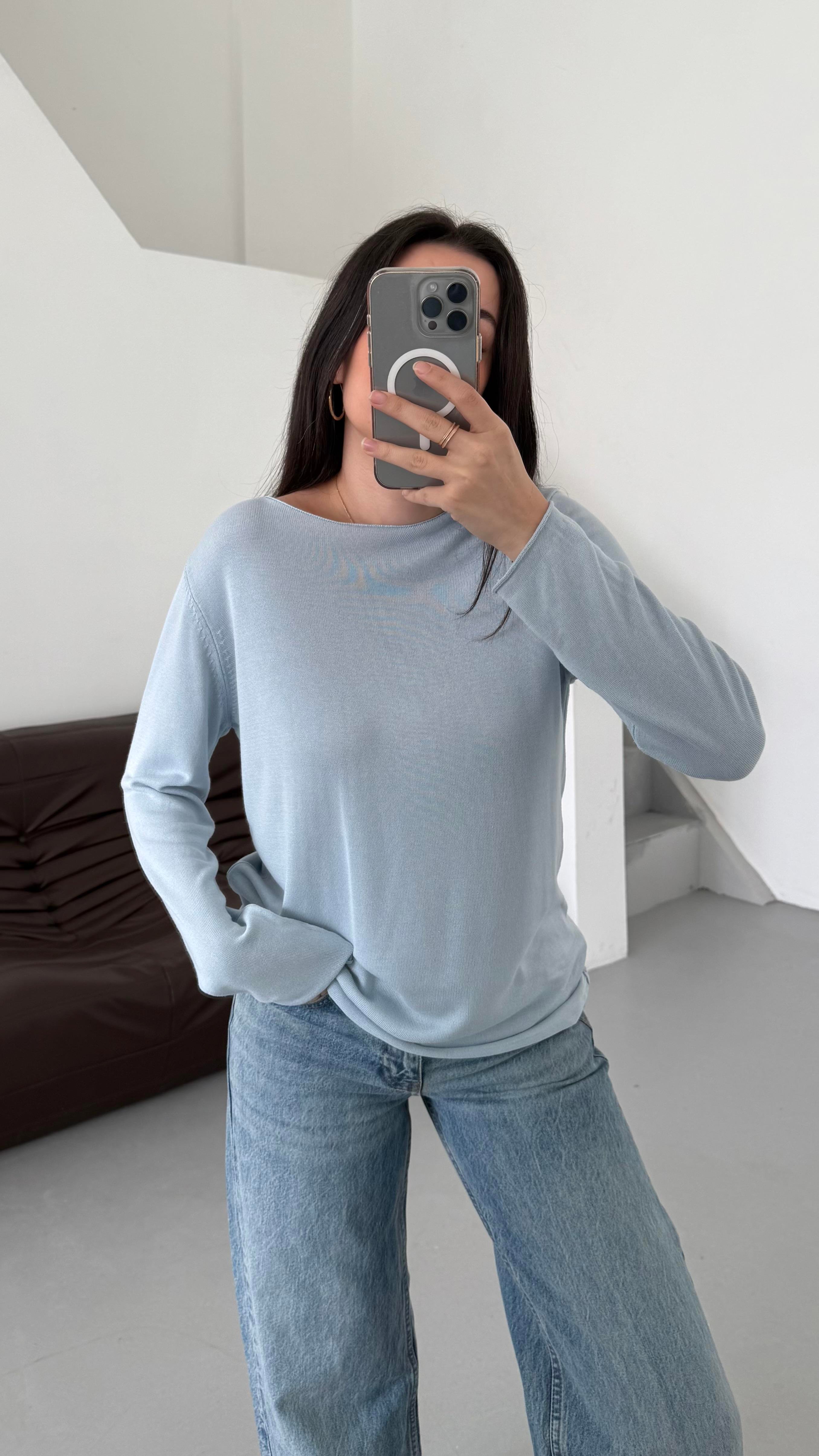 Bebek Mavi Viskon Örme Triko Bluz