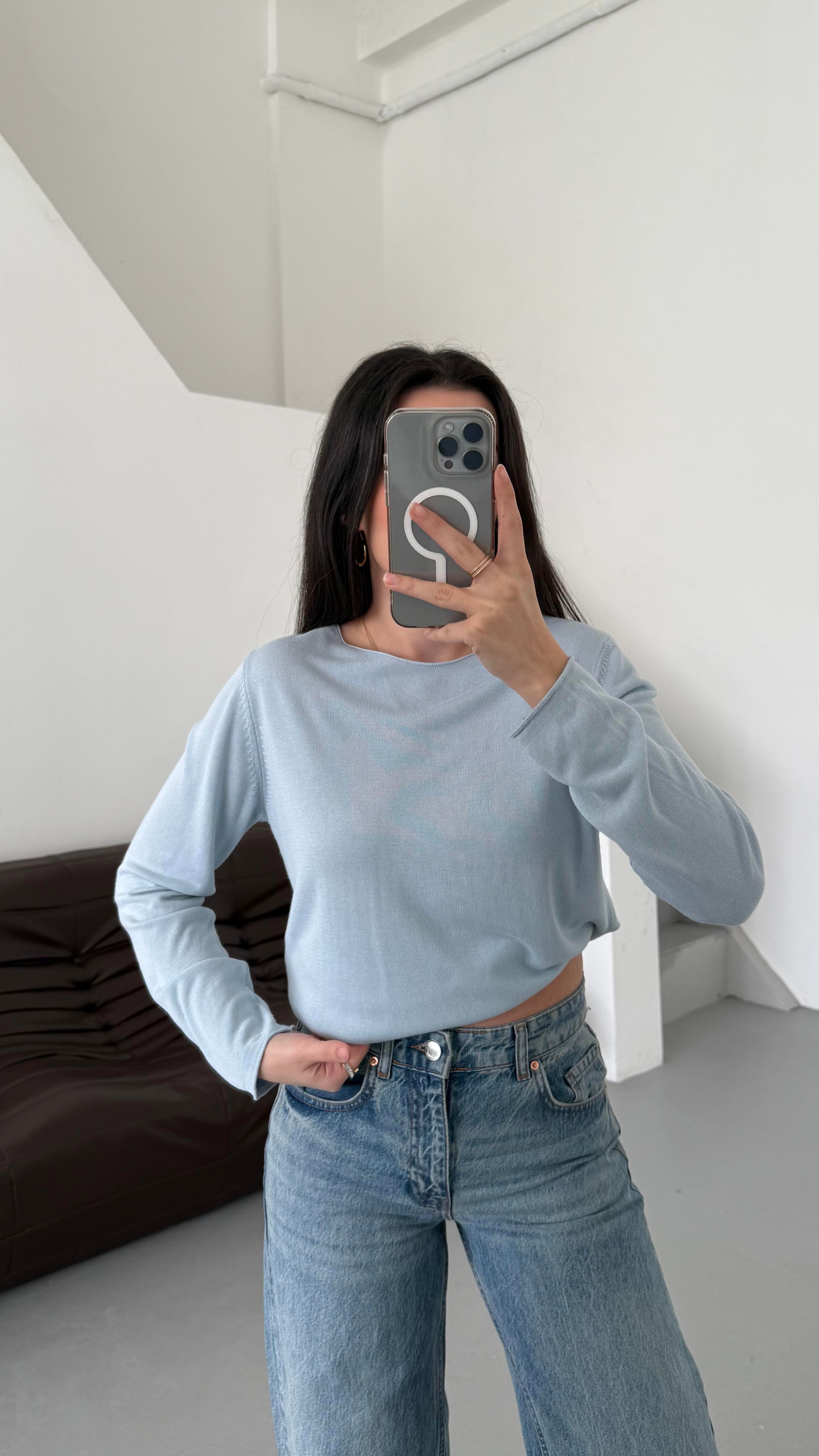 Bebek Mavi Viskon Örme Triko Bluz