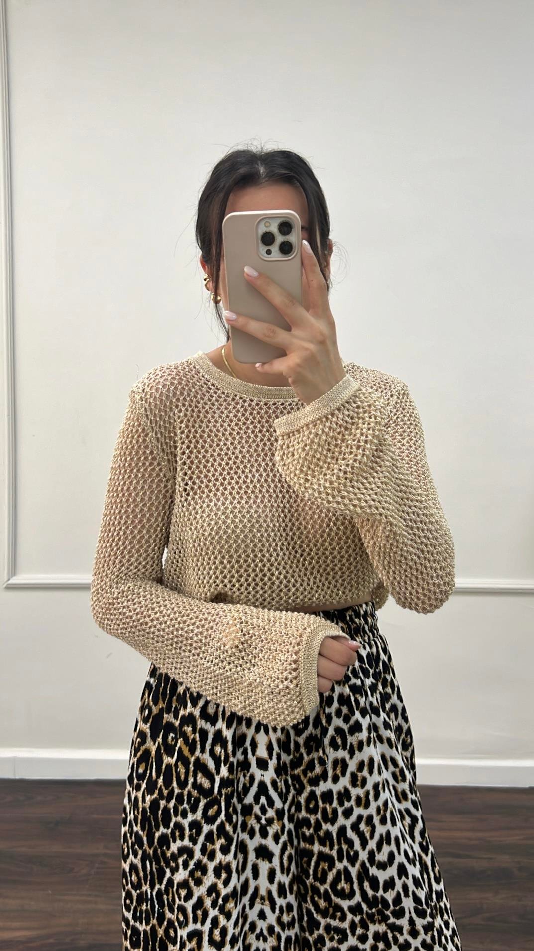 Bej Ajurlu Simli Triko