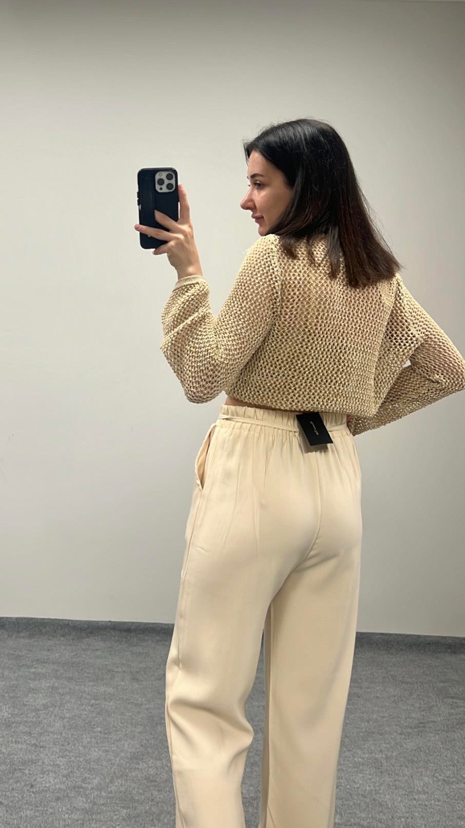 Bej  Ajurlu Simli Triko