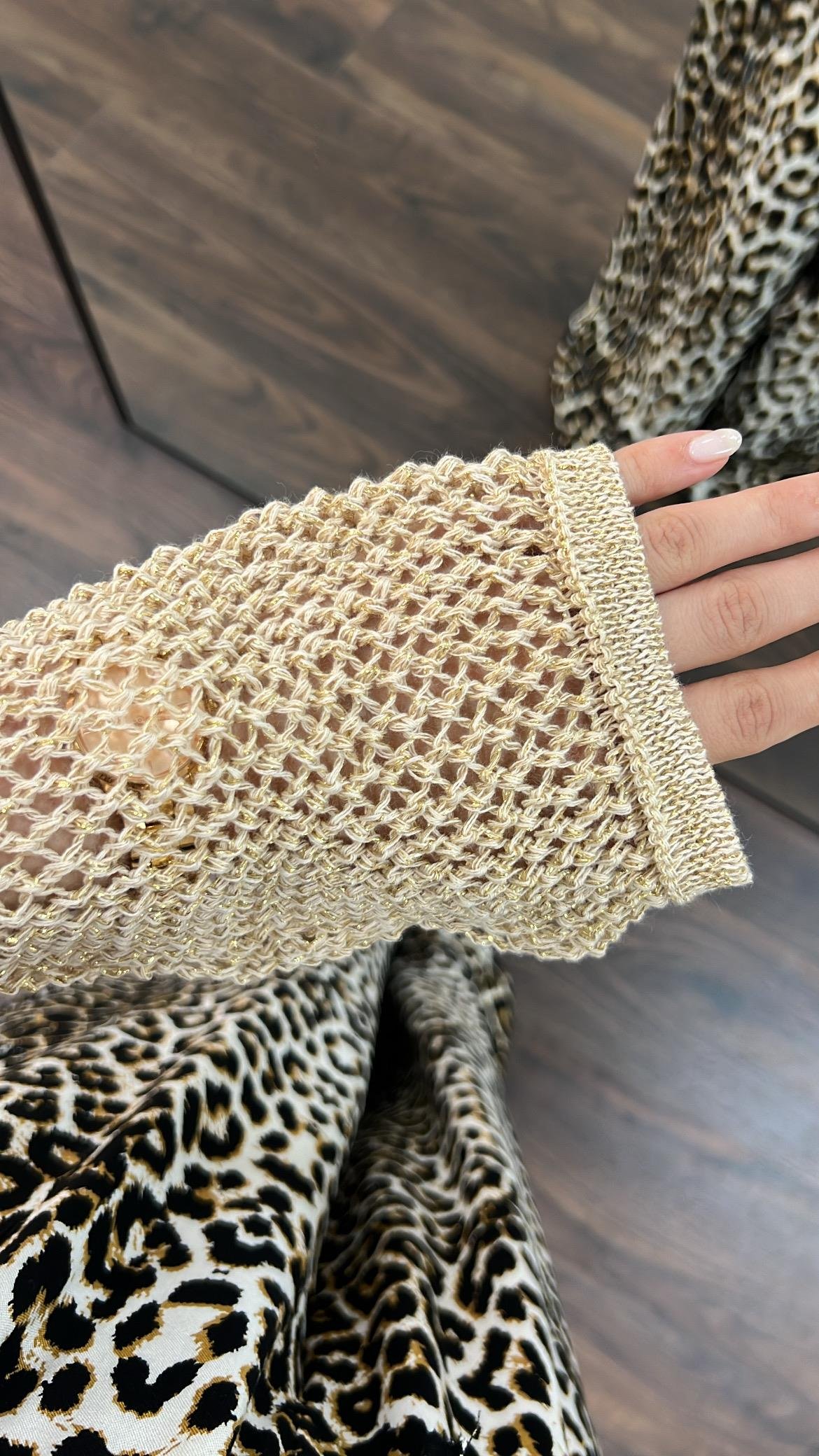 Bej Ajurlu Simli Triko