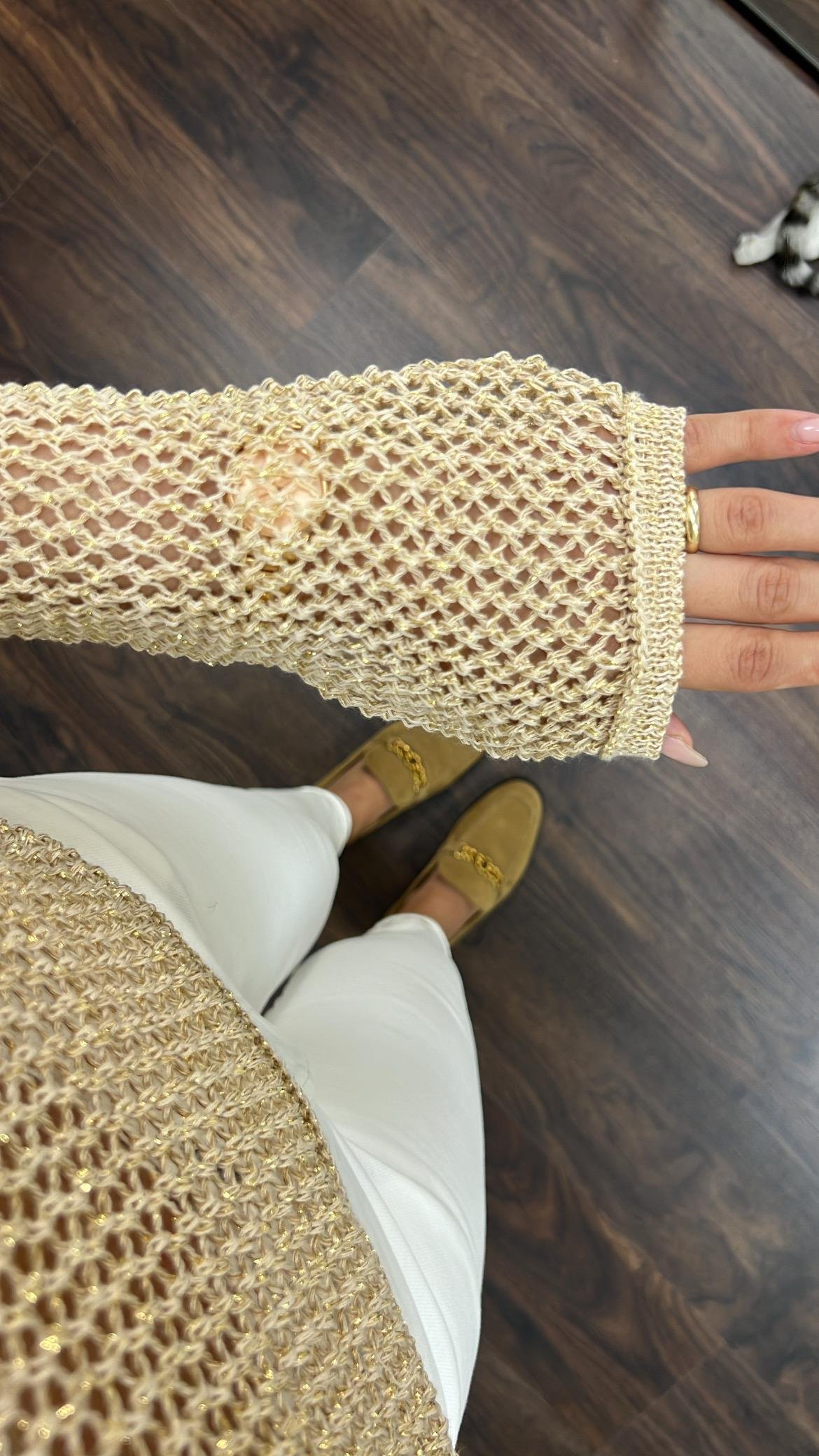 Bej Ajurlu Simli Triko