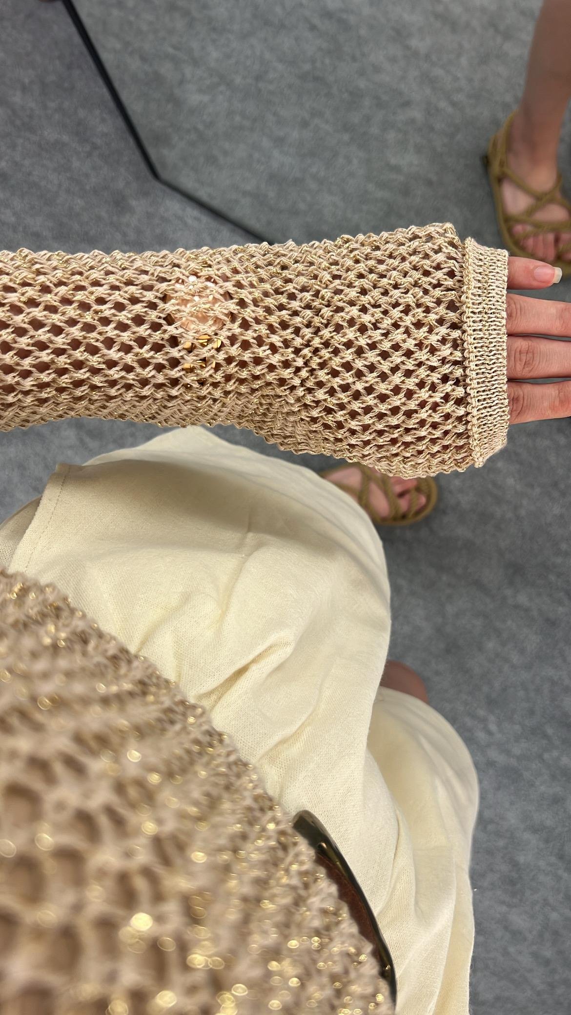 Bej Ajurlu Simli Triko