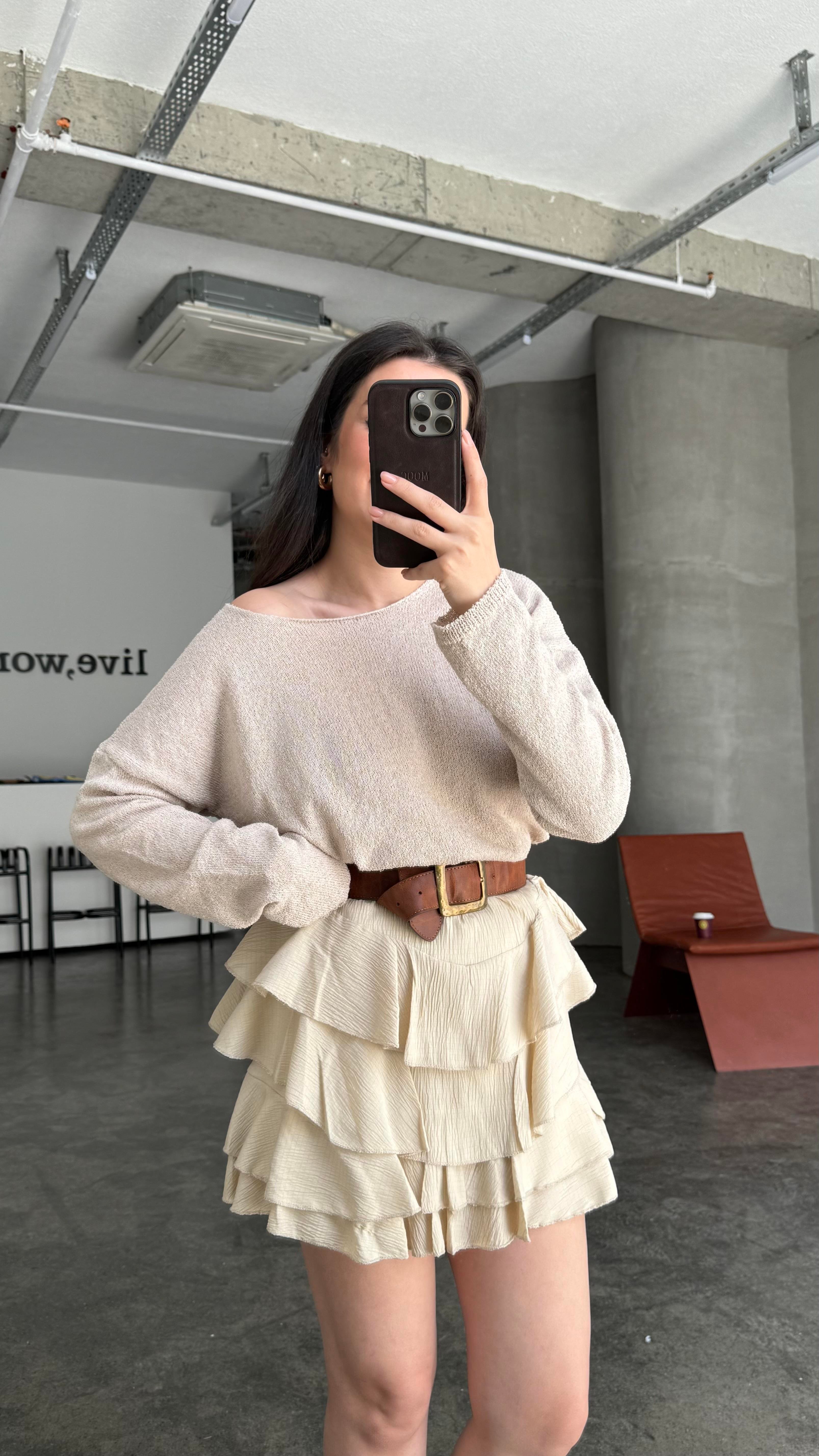 Bej Mevsimik Merserize Triko 