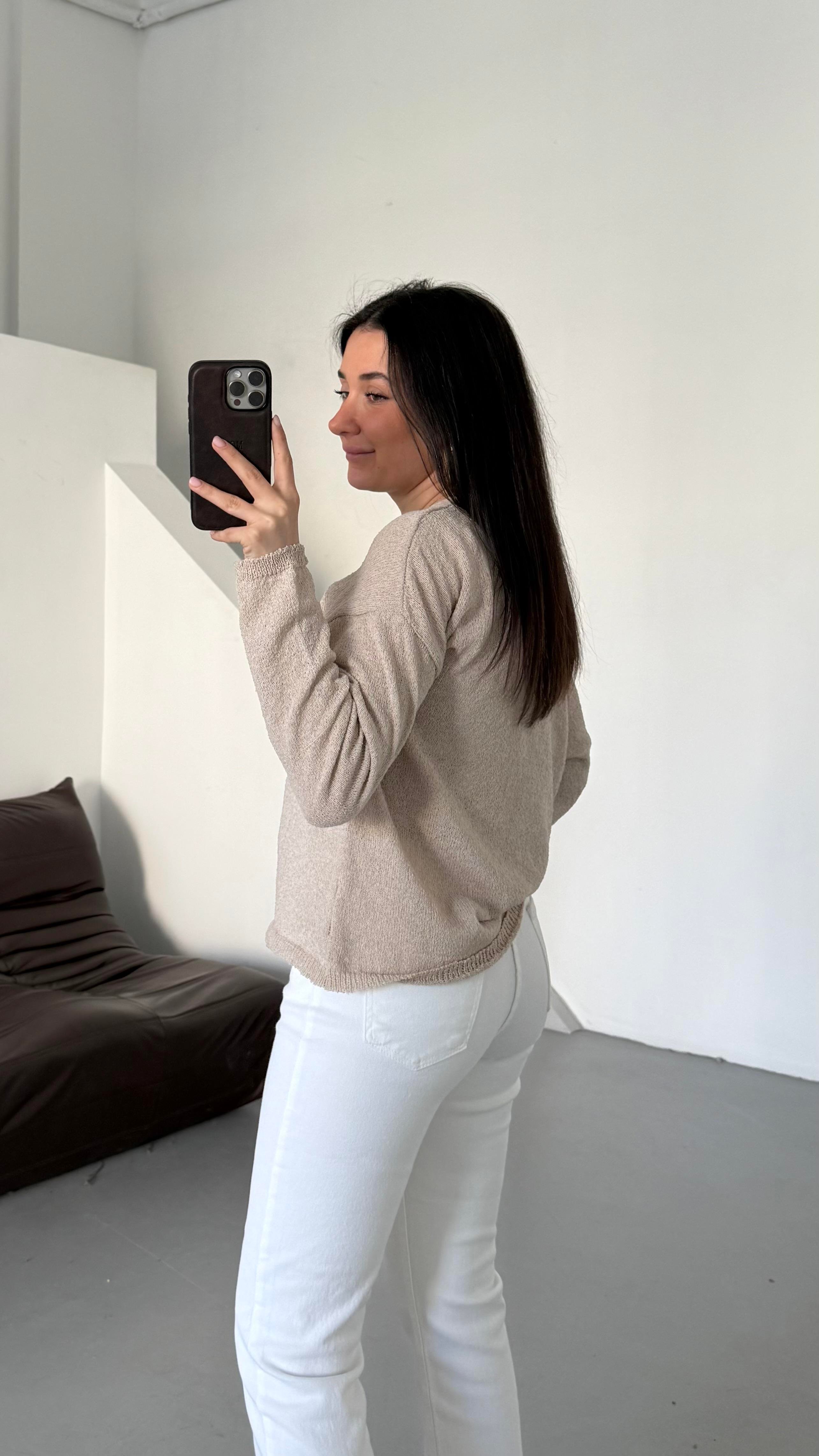 Bej Mevsimik Merserize Triko 