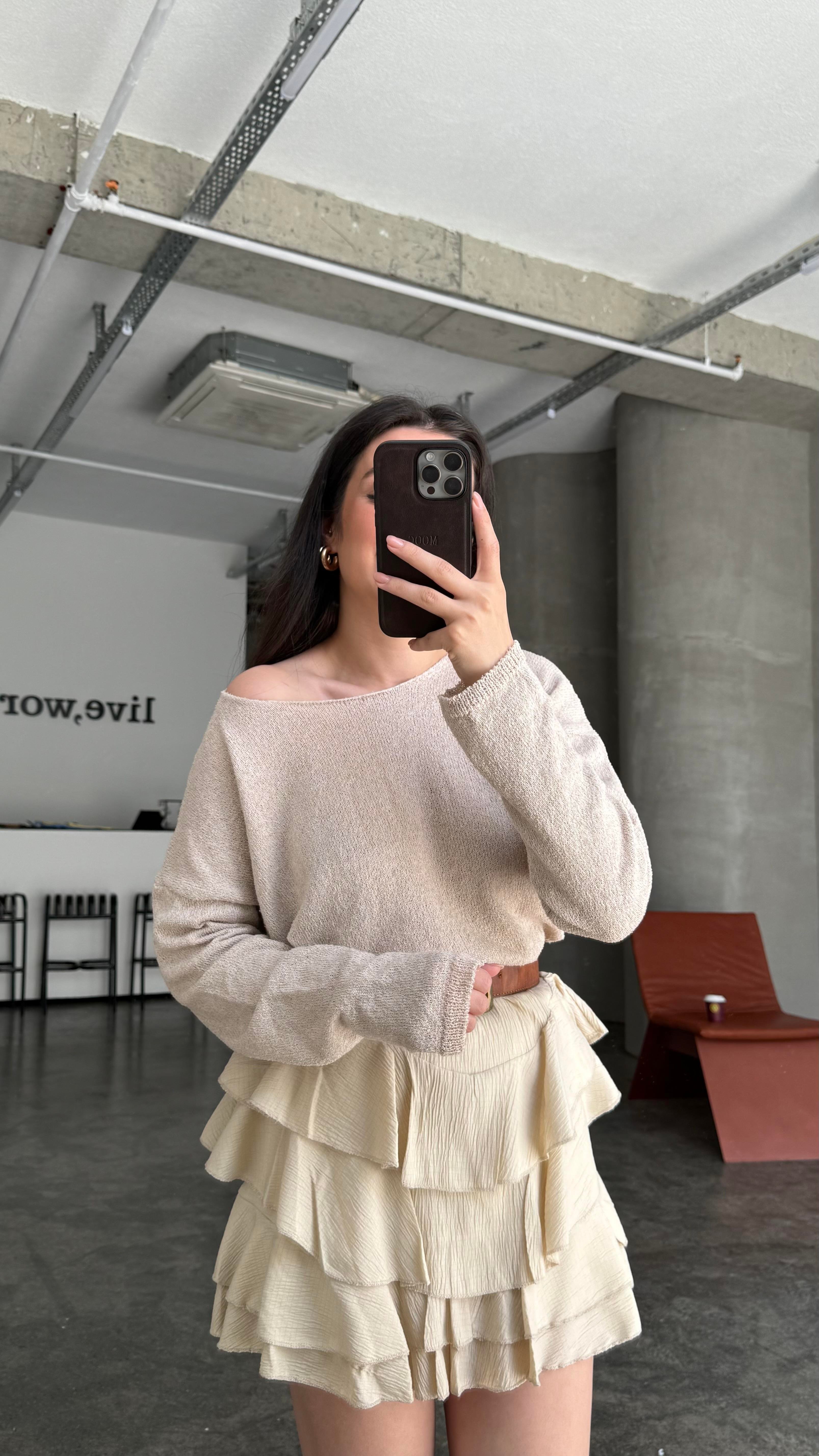 Bej Mevsimik Merserize Triko 