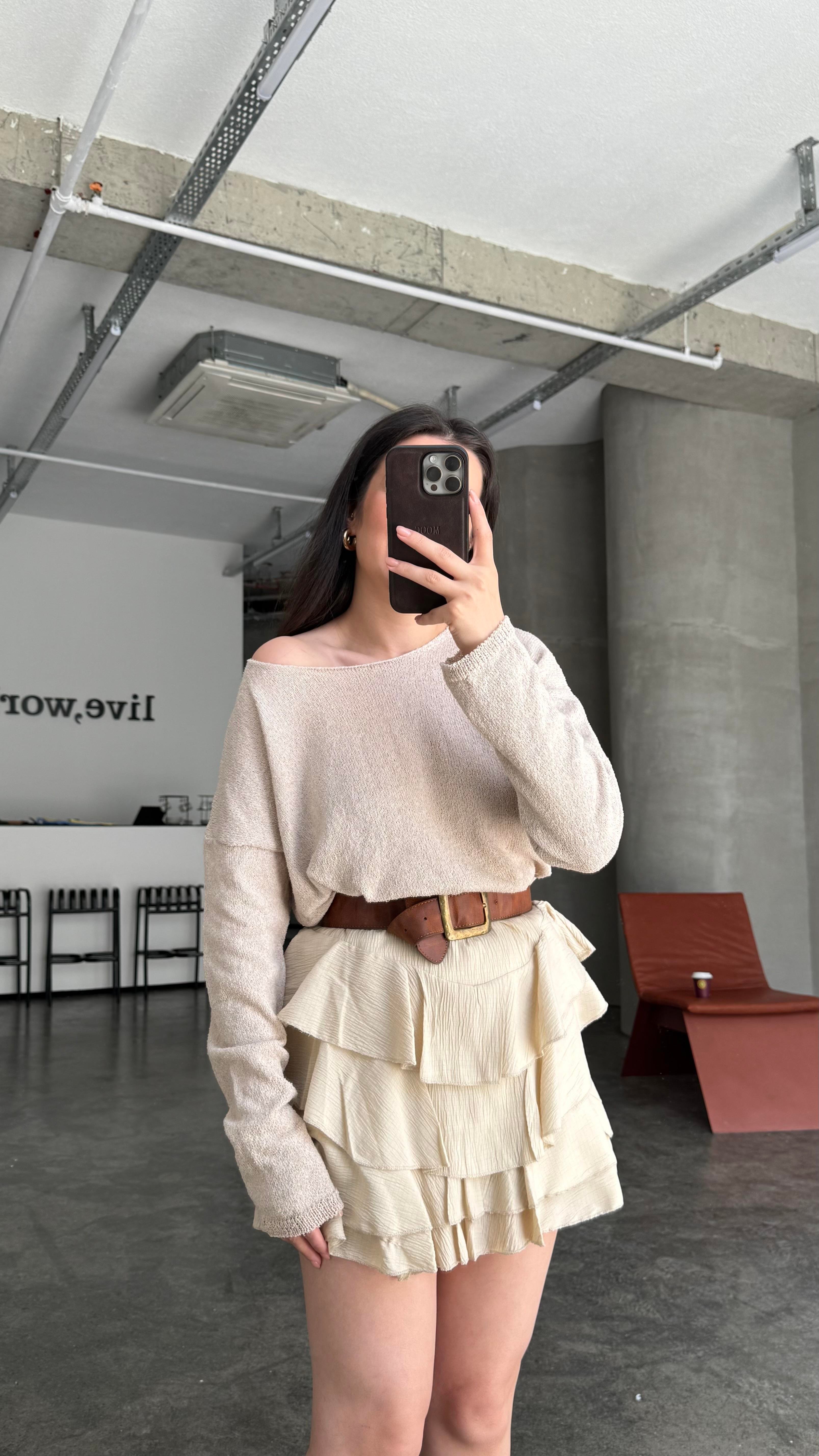 Bej Mevsimik Merserize Triko 