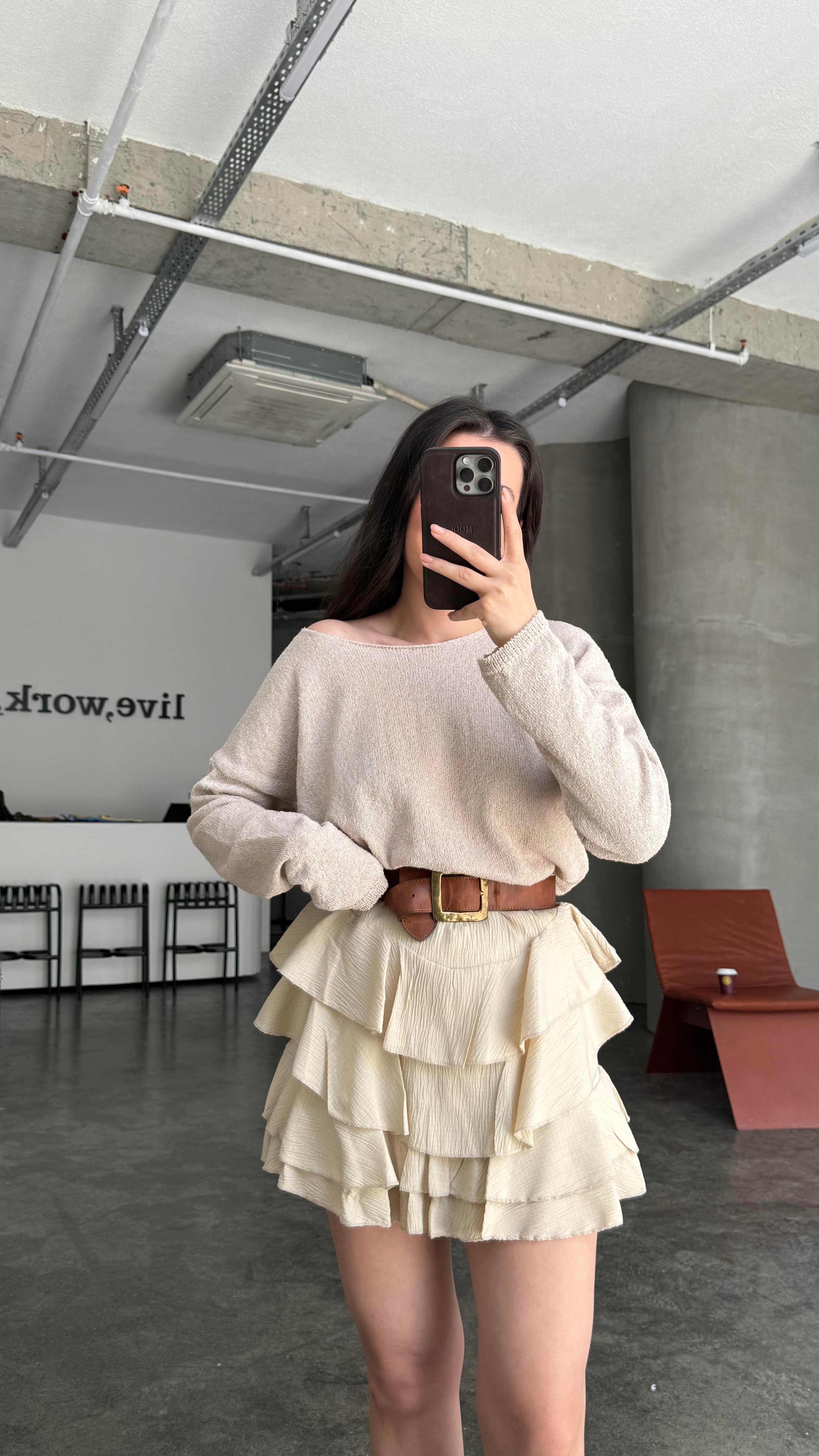 Bej Mevsimik Merserize Triko 