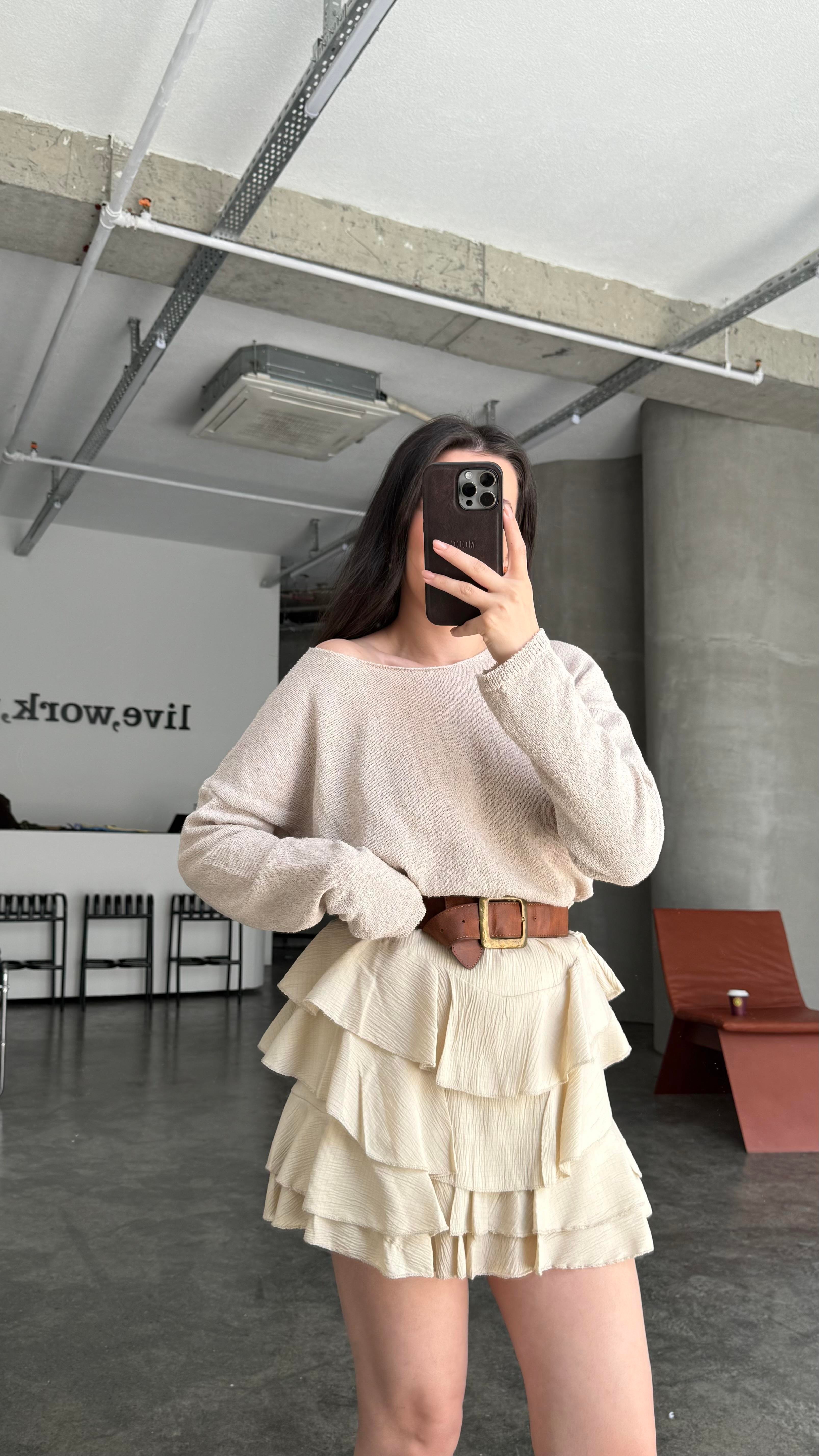 Bej Mevsimik Merserize Triko 