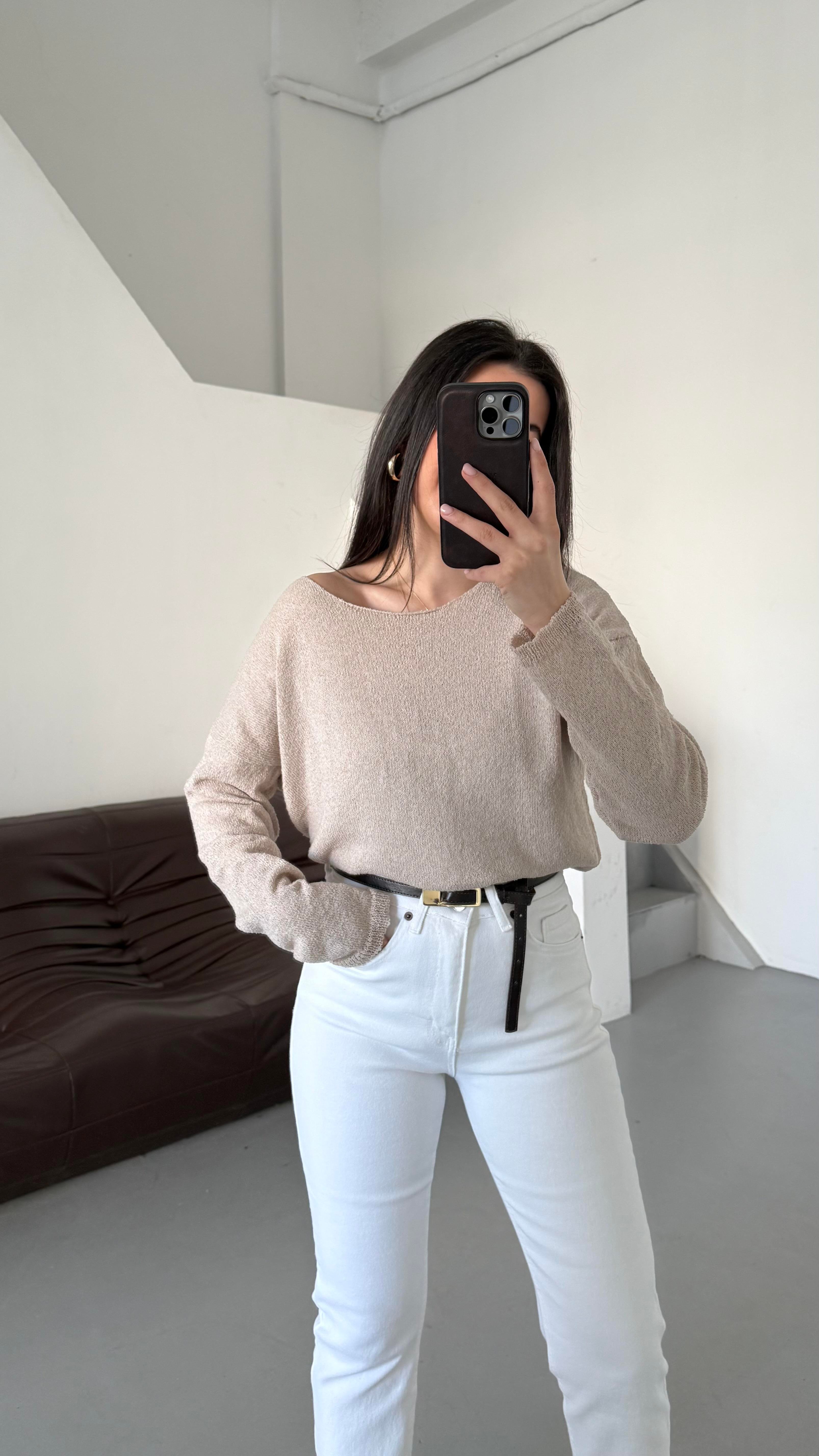 Bej Mevsimik Merserize Triko 