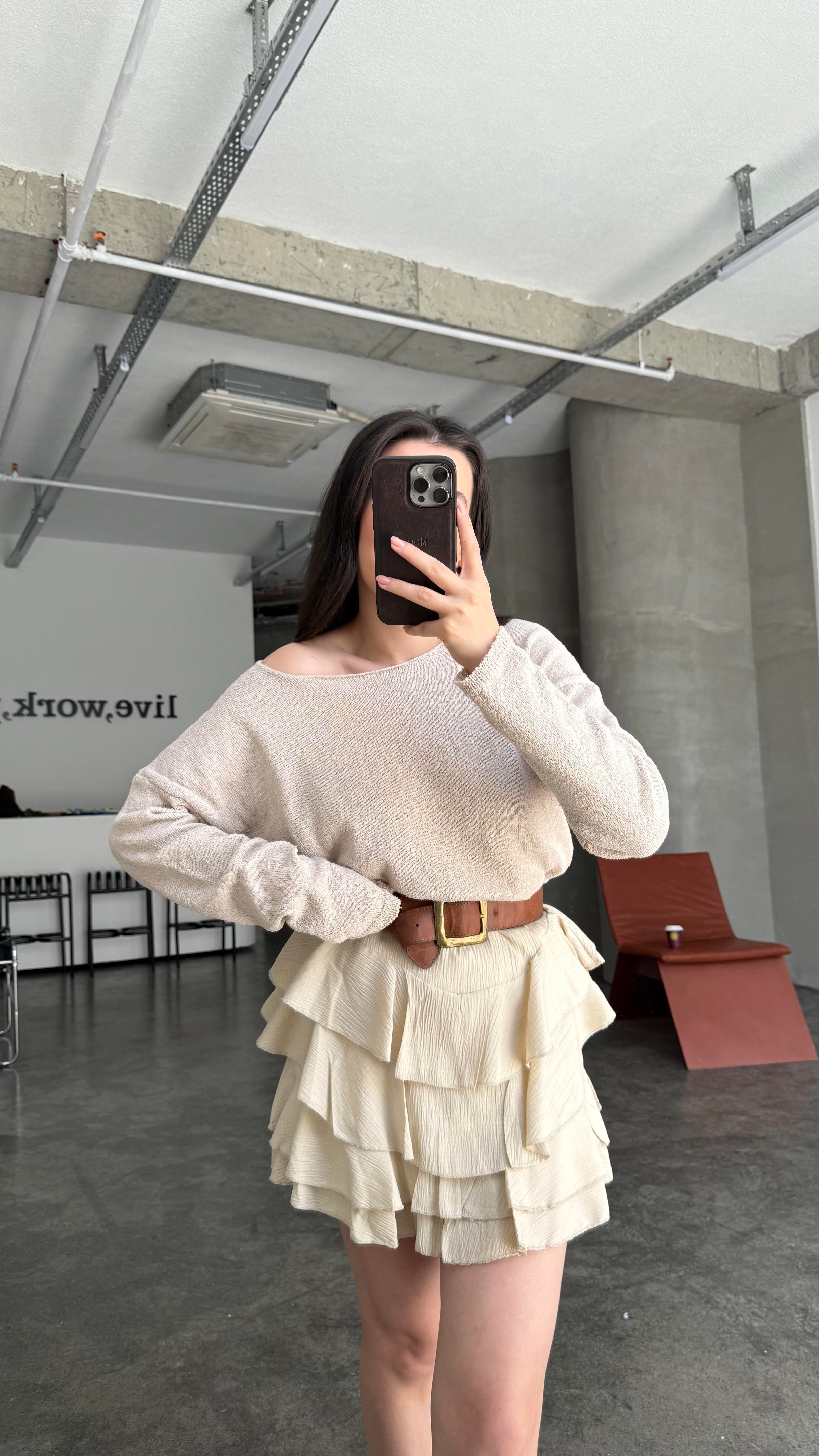 Bej Mevsimik Merserize Triko 