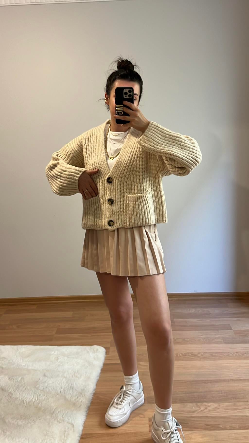 BEJ PİLELİ ŞORT ETEK