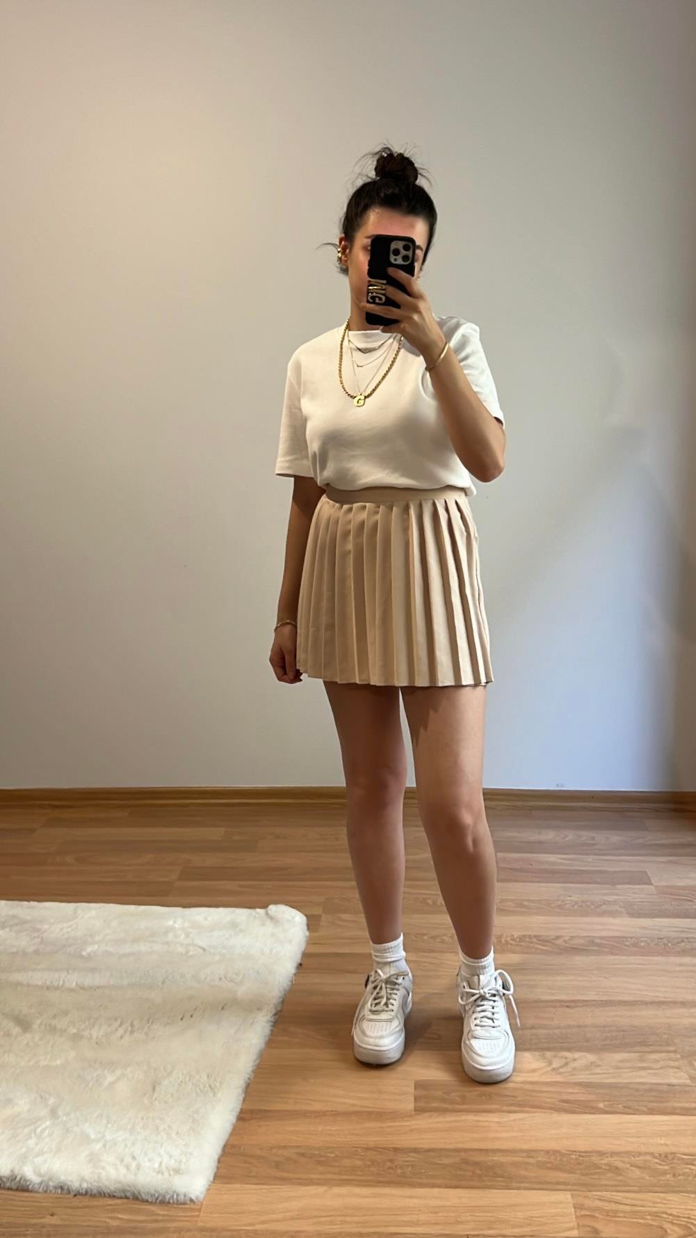 BEJ PİLELİ ŞORT ETEK