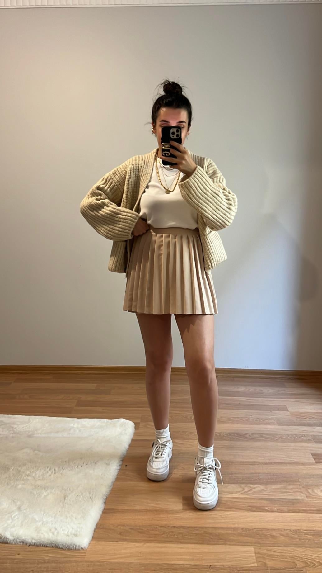 BEJ PİLELİ ŞORT ETEK