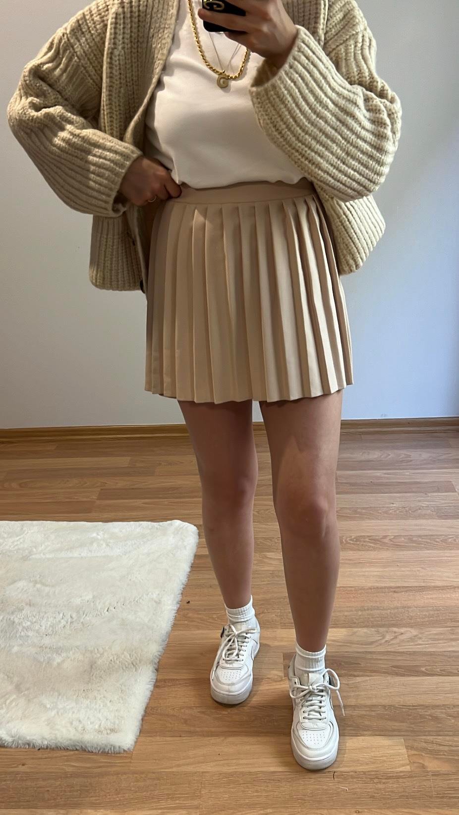 BEJ PİLELİ ŞORT ETEK