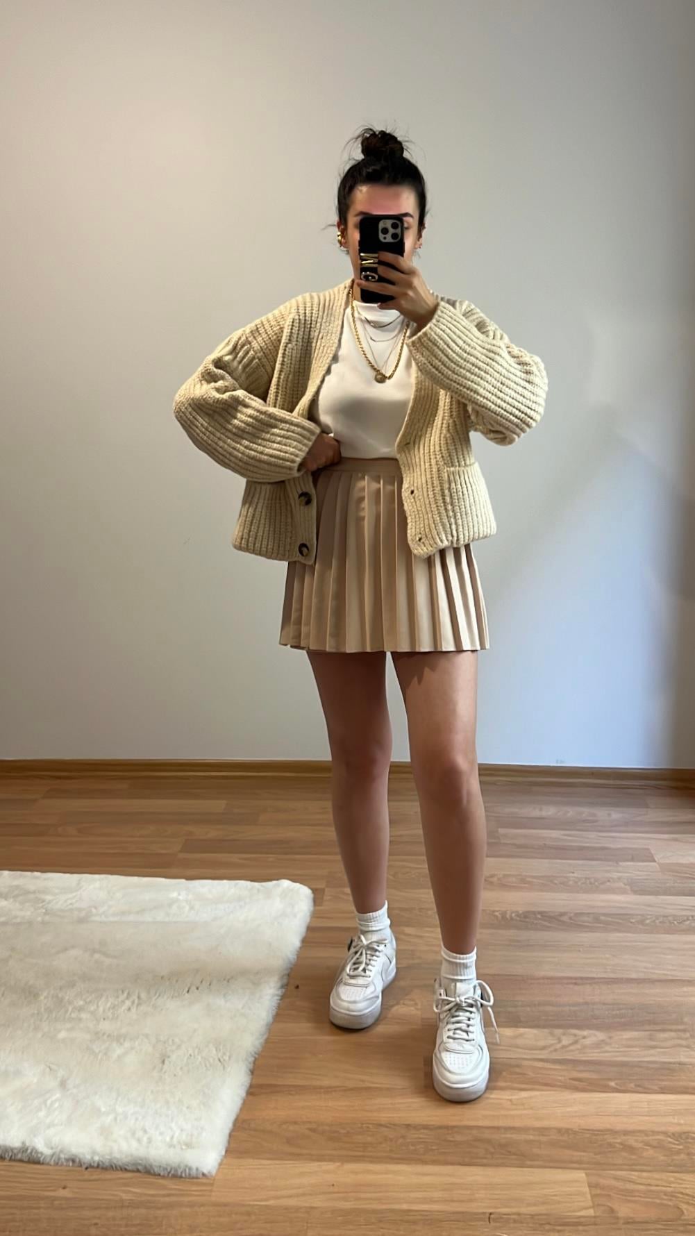 BEJ PİLELİ ŞORT ETEK