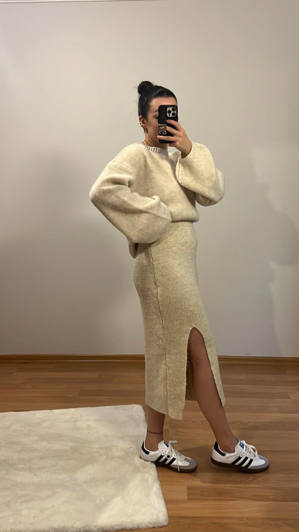 BEJ TRİKO LİKRALI ETEK