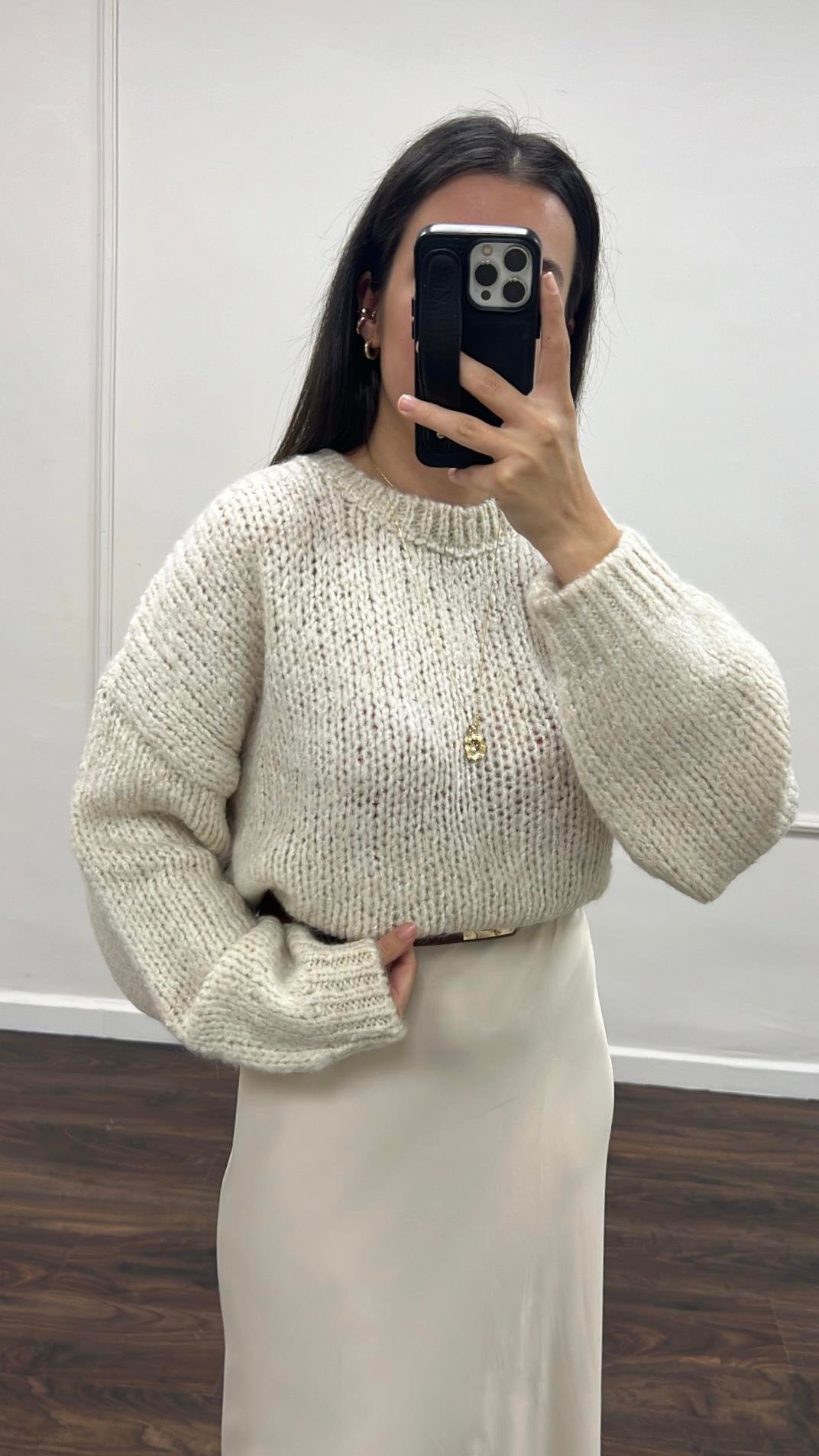 Bej Triko Örme Kazak