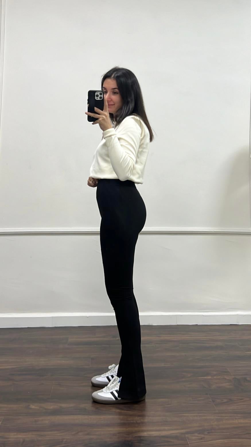 Bersk Siyah Paça Detay Çelik Örme Tayt Pantolon