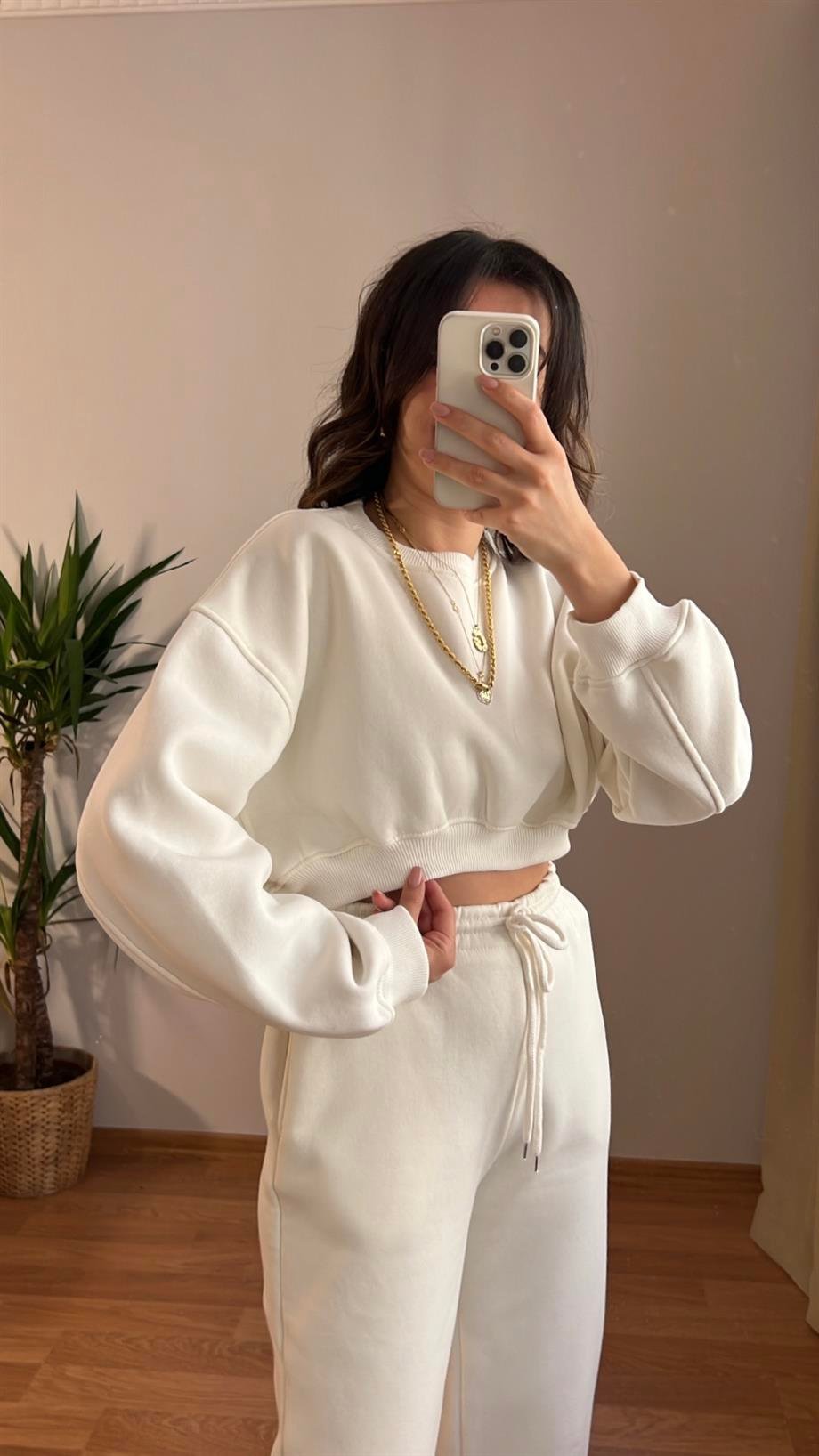 BEYAZ BASIC JOGGER PANTOLON CROP SWEATSHIRT