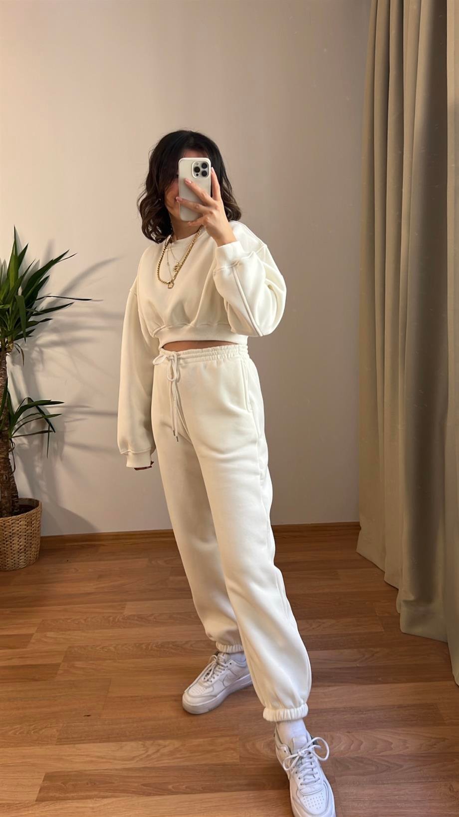 BEYAZ BASIC JOGGER PANTOLON CROP SWEATSHIRT